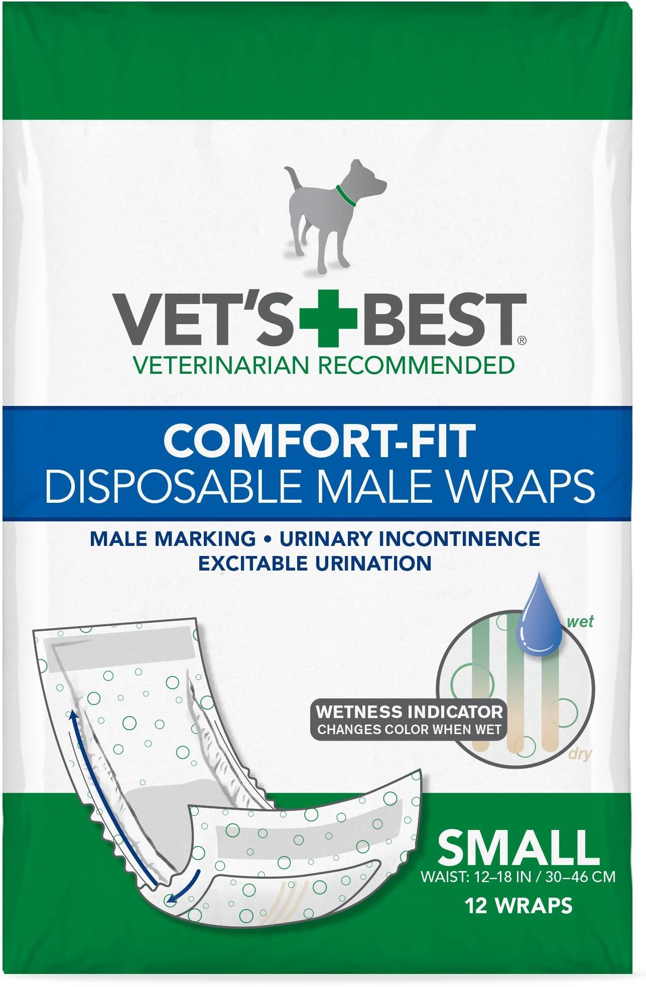 Vet's Best Vet’s Best Comfort Fit Disposable Male Dog Diapers | Absorbent Male Wraps with Leak Proof Fit | Small, 12 Count