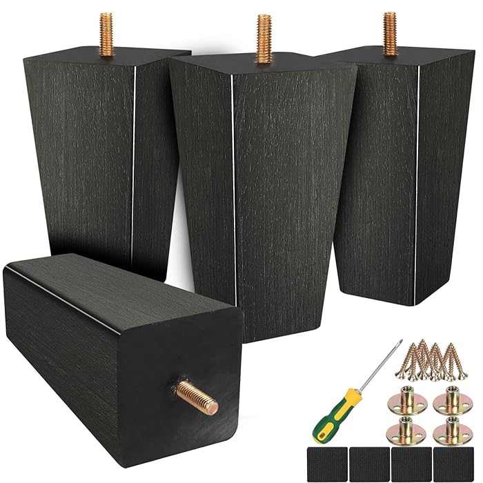 Buy Wood Furniture Legs Black, Couch Legs 6 inch ,Sofa Legs Set of 4
