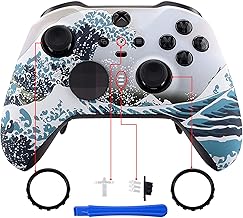 eXtremeRate The Great Wave Patterned Faceplate Cover, Soft Touch Front Housing Shell Case Replacement Kit for Xbox One Elite Series 2, Xbox Elite 2 Core Controller Model 1797 - Accent Rings Included