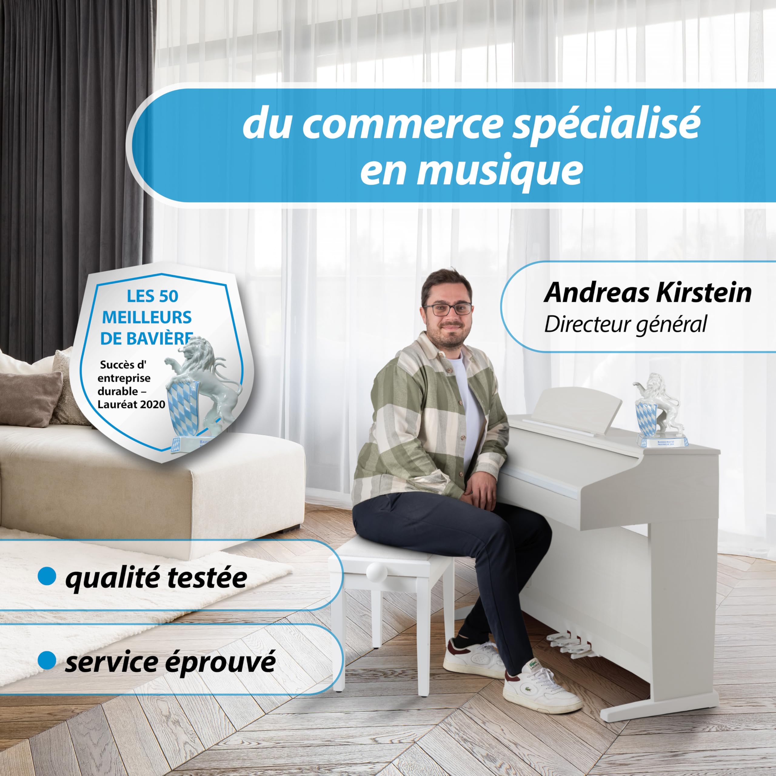 Classic Cantabile DP-50 WM Piano Numérique - 88 touches clavier pondérée à marteaux - Clavier électronique USB, 3 Pédales, 32 polyphonie - Synthetiseur debutant - Set Banquette & Casque - Blanc mat