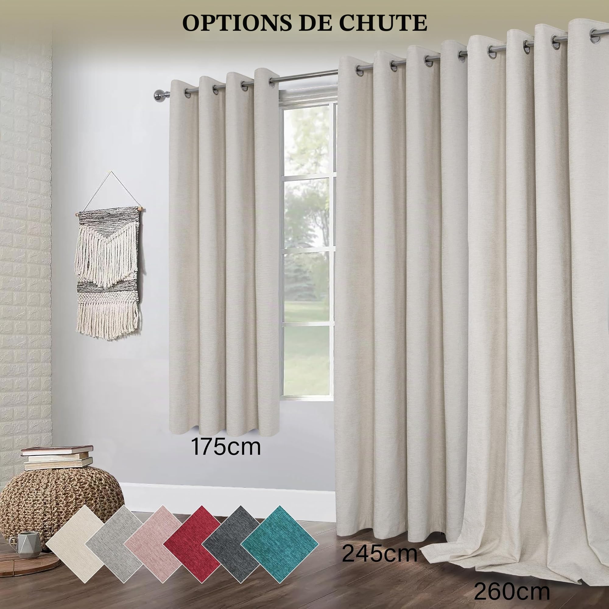 always4u 100% Rideau Occultant Chenille, Double Rideaux Isolant Thermiques Anti Chaleur, pour Cuisine Salon Chambre, Tissu Super Souple Infroissable, Beige 140x245cm Lot de 2