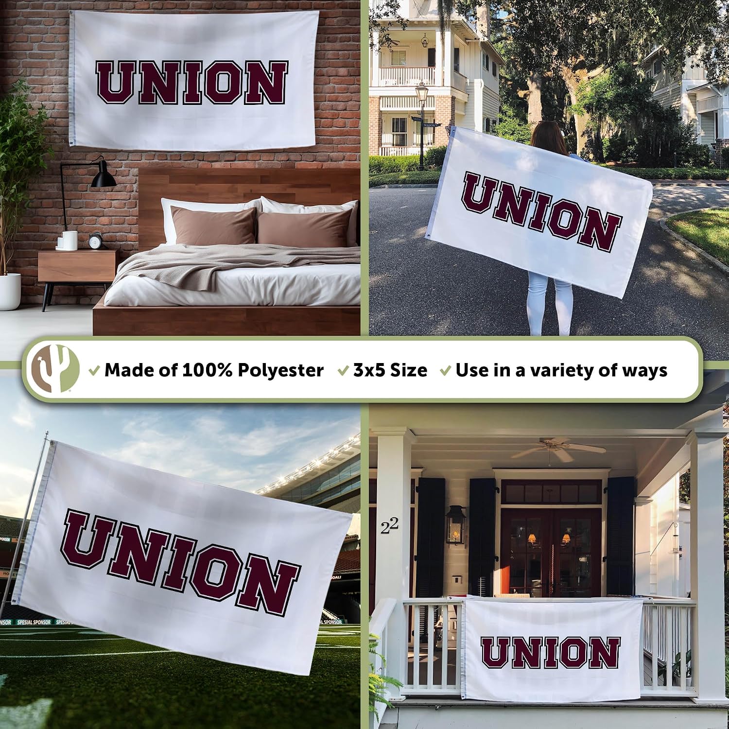 Desert Cactus Union College UC Flag - 3 x 5 Feet Dutchmen Banner, Indoor/Outdoor Durable Fabric, 100% Polyester Design (Style 2a)