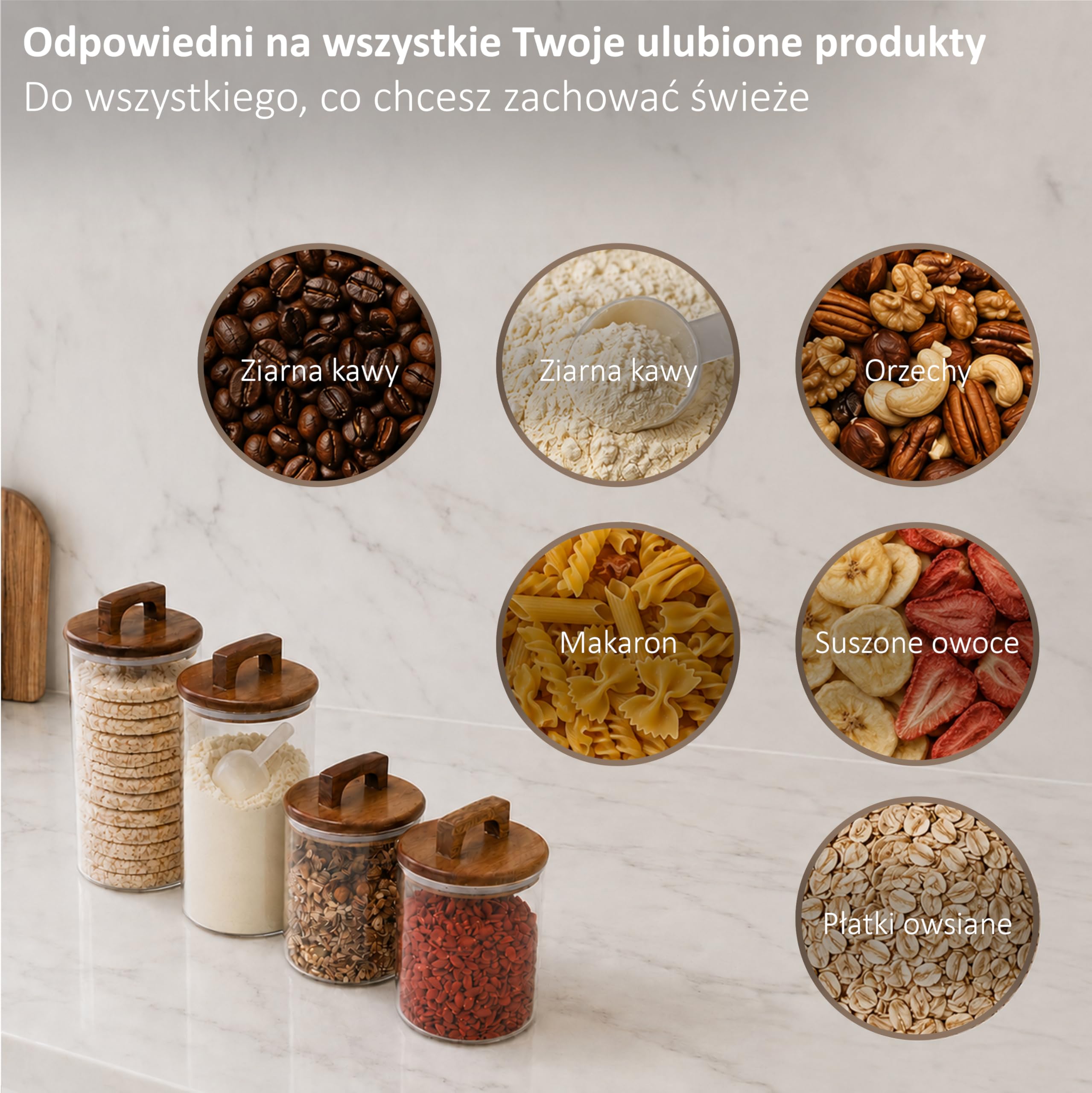 Szklane Pojemniki do Przechowywania z Pokrywką z Akacji - Zestaw 4 szklanych słoików kuchennych - BPA Free - Hermetyczne zamknięcie