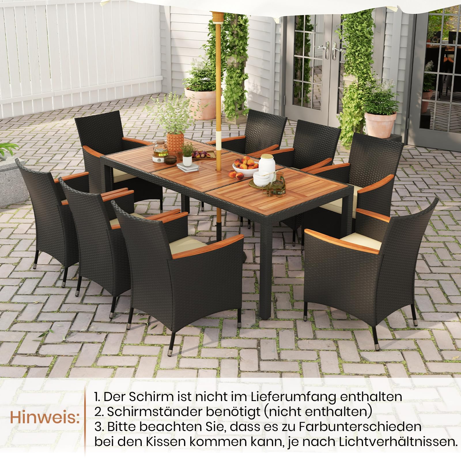 GIANTEX Rattan Gartenmöbel Set, Sitzgruppe Garten Lounge 8 Stühle mit Tisch, Rattan Lounge Möbel Outdoor, Terrassenmöbel Balkonmöbel Set für 8 Personen, Gartengarnitur Sitzgarnitur Garten Essgruppe