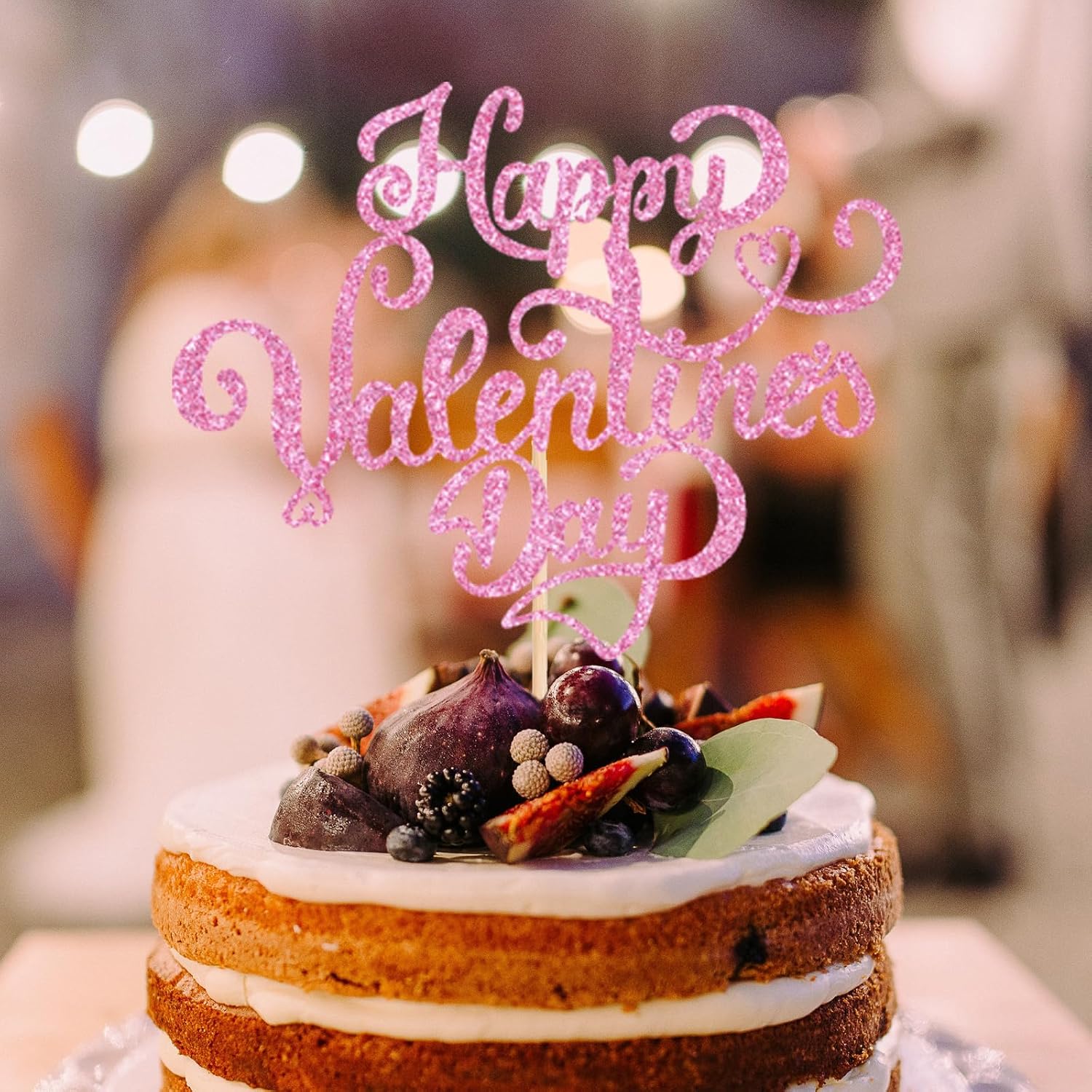 Happy Valentines Day Cake Topper Pink Glitter Valentines Day Cake Pick Love Heart Decorations for Valentine's Day Theme Wedding Engagement Bridal Shower Birthday Party Cake Decorations Supplies