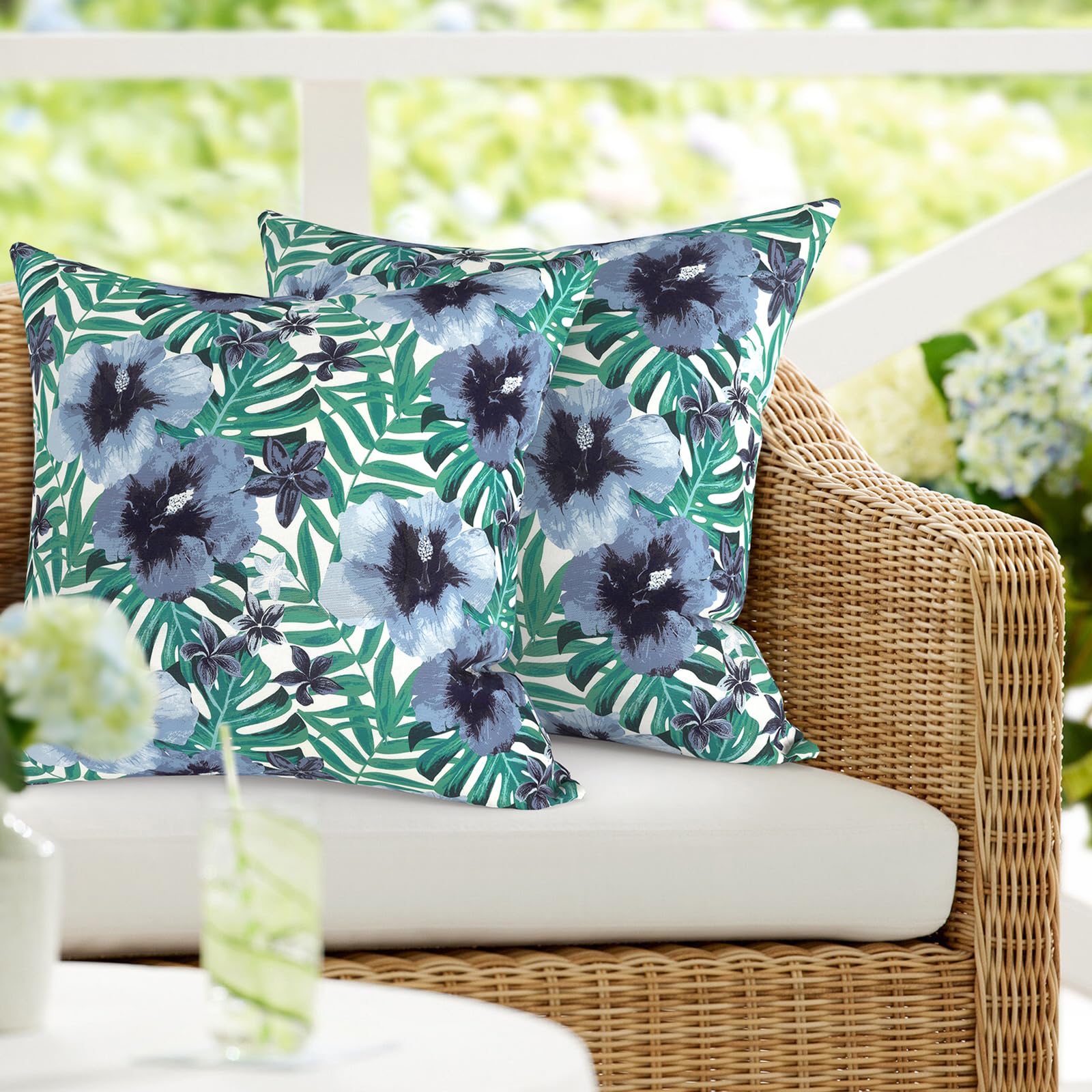 DYTXIII Pack of 2 Outdoor Waterproof Pillow Covers ONLY, 18"x18" Square Decorative Double Printed Throw Pillow Cases for Patio Couch Porch Furniture,