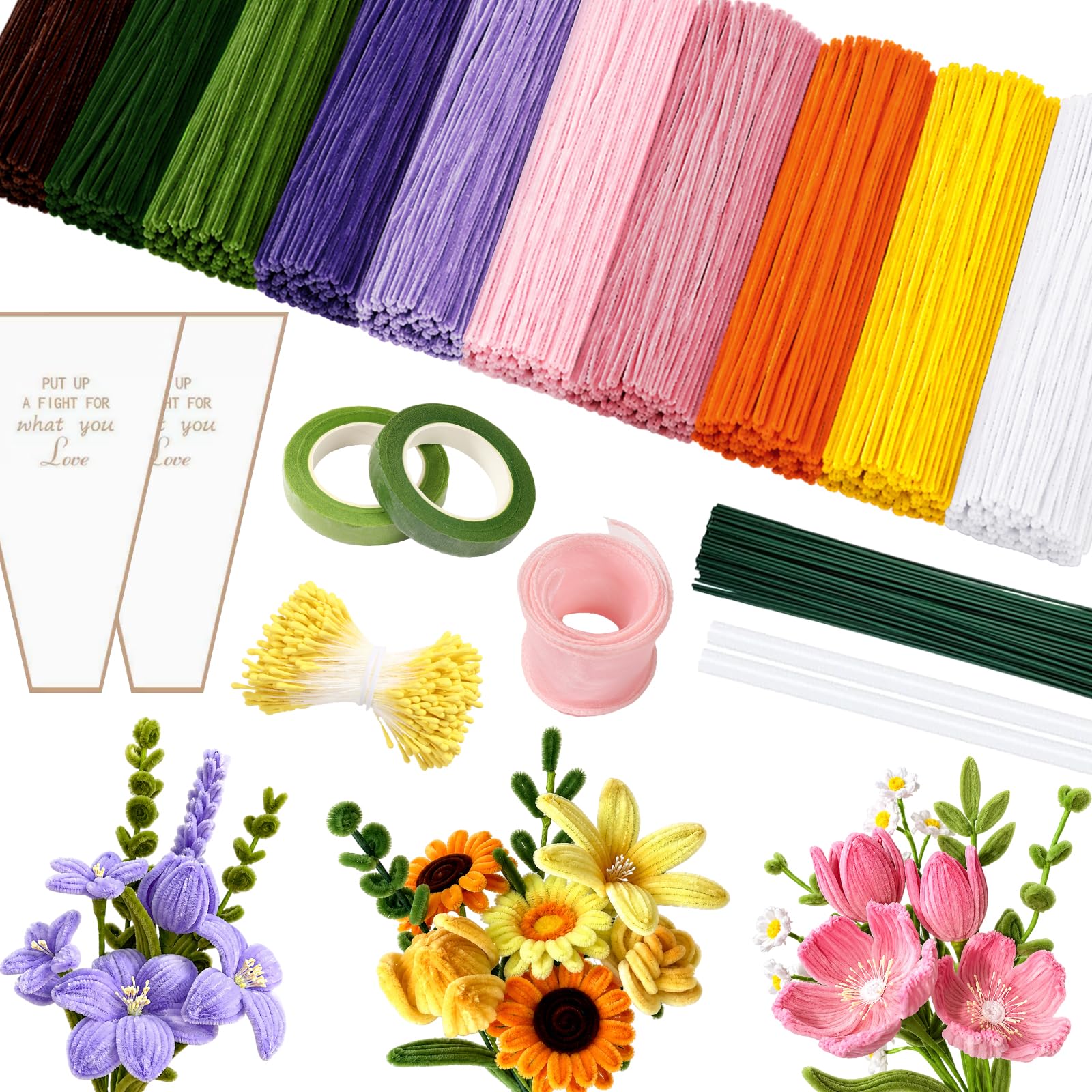 Pipe Cleaners for Craft Flowers 400Pcs - 30cm 7mm Coloured Chenille Stems Flower Making Kit, 10 Colours Fuzzy Sticks for Floral Arrangements, Craft Kits for Adults, Creative Handmade Gift Decoration
