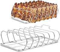 RTT Large 6-Slot Stainless Steel Rib Rack for Smoking & Grilling - Dishwasher Safe, Even Cooking BBQ Essential