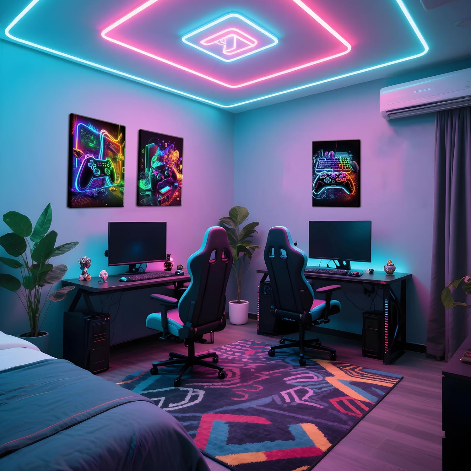 MUWAK Gamer Room Decor Picture Canvas Wall Art for Teen Boys Room - Cool Colorful Accessories Gaming Theme Wall Decor Set of 3 - Game Paintings Print for Youth Boys Bedroom 12x16 inch