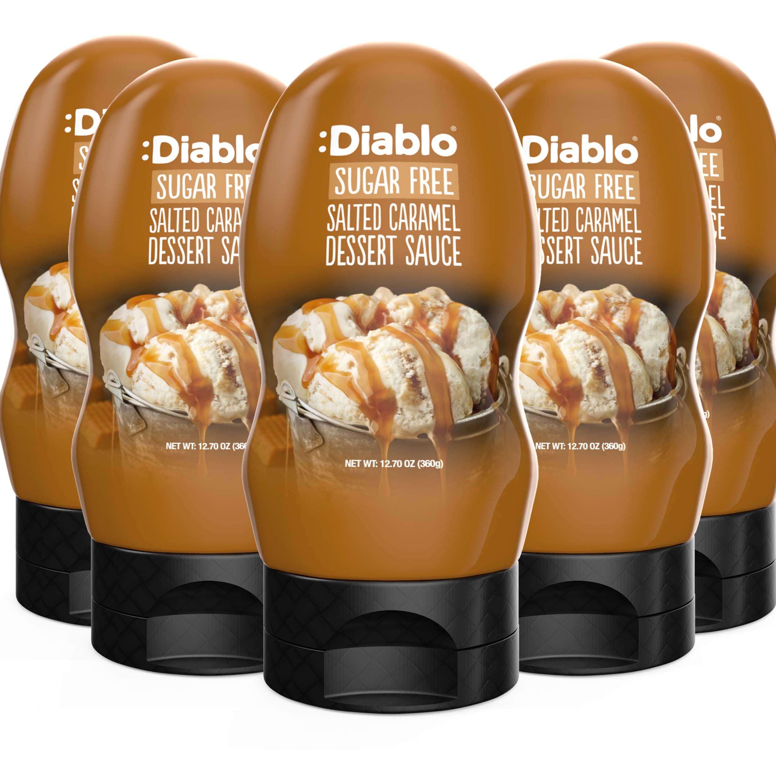 Diablo Sugar Free Dessert Sauce - Gluten-Free Syrup, Drizzle Sweetener, Keto Friendly Flavoring Topping, Perfect for Gifting, No Added Sugar - Salted Caramel, 360g, 12.70oz - 5 Packs