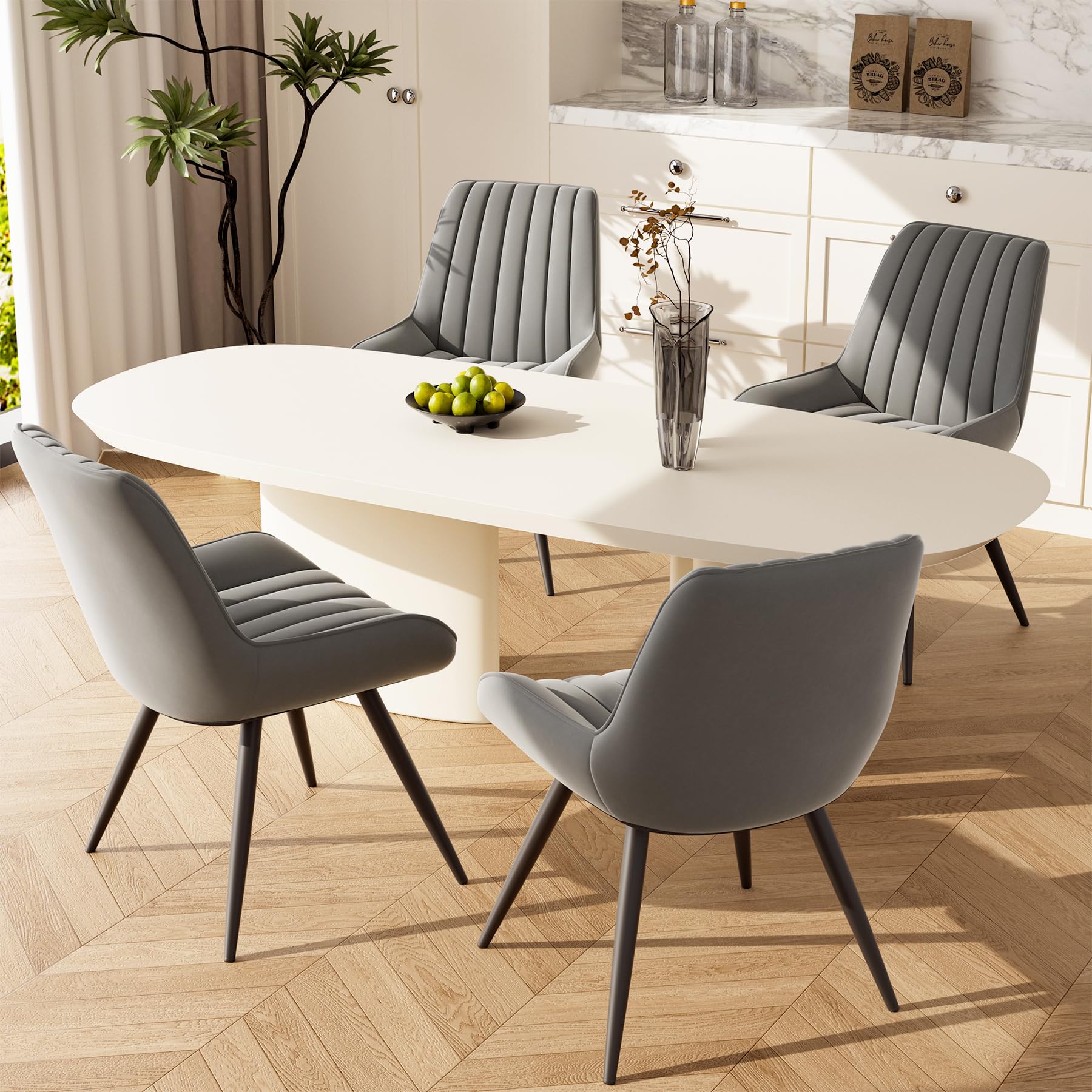 Nebuaegis Modern Dining Chairs Set of 4,Upholstered Dining Room Chairs with Thick Cushions,Fabric Comfy Dining Chairs with Metal Legs for Dining Room