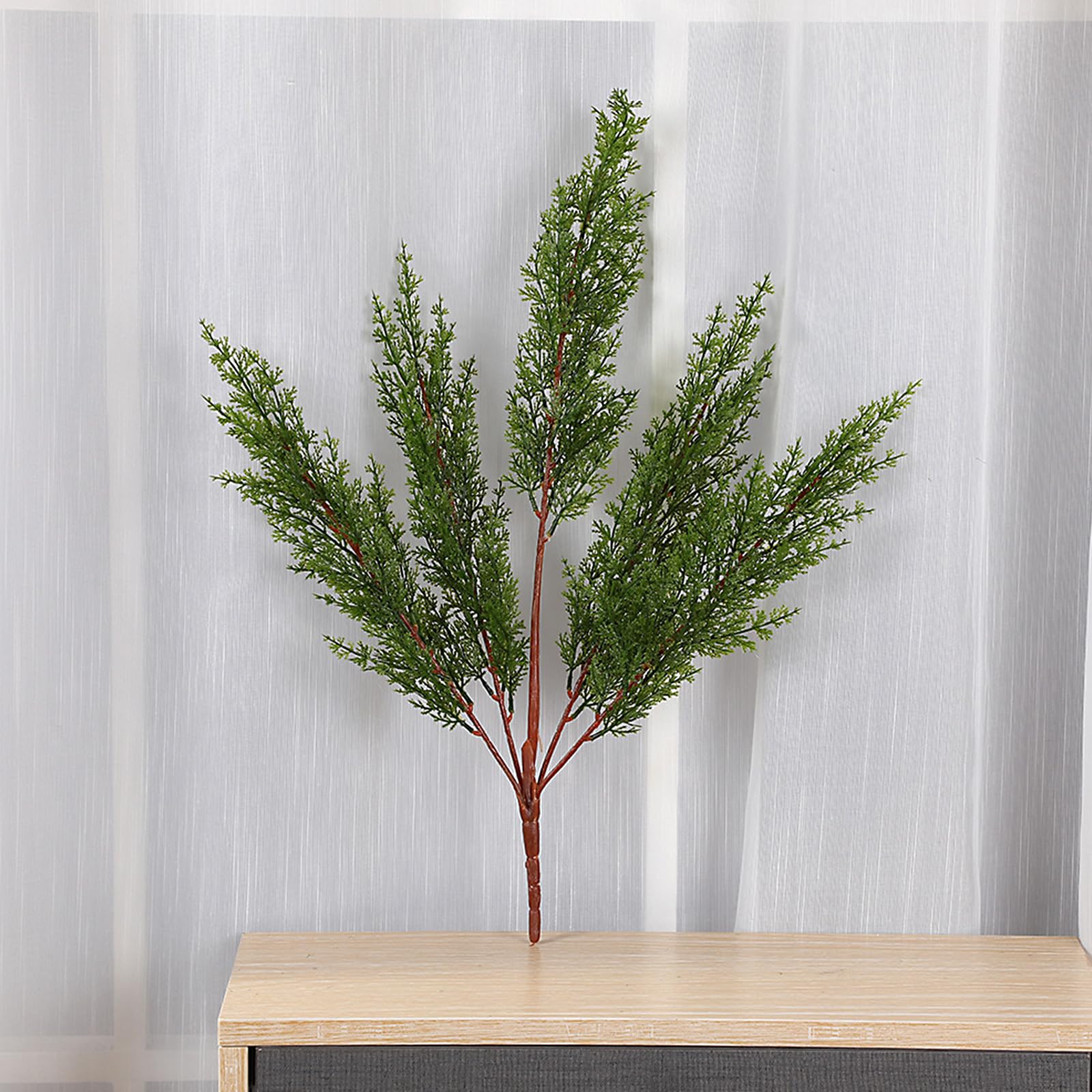 Artificial five-branch cypress branches, artificial pine cypress stem picks, fake leaf branches plastic pine branches evergreen branch flower arrangement DIY craft decoration(#3)