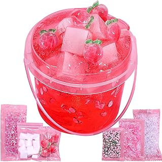 Premade Crystal Slime Peach Pink Jelly Cube Glimmer Crunchy Slime, Includes 6 Sets of Slime Add-ins, Party Favors for Kids, Sensory and Tactile Stimulation, Stress Relief, for Girls & Boys
