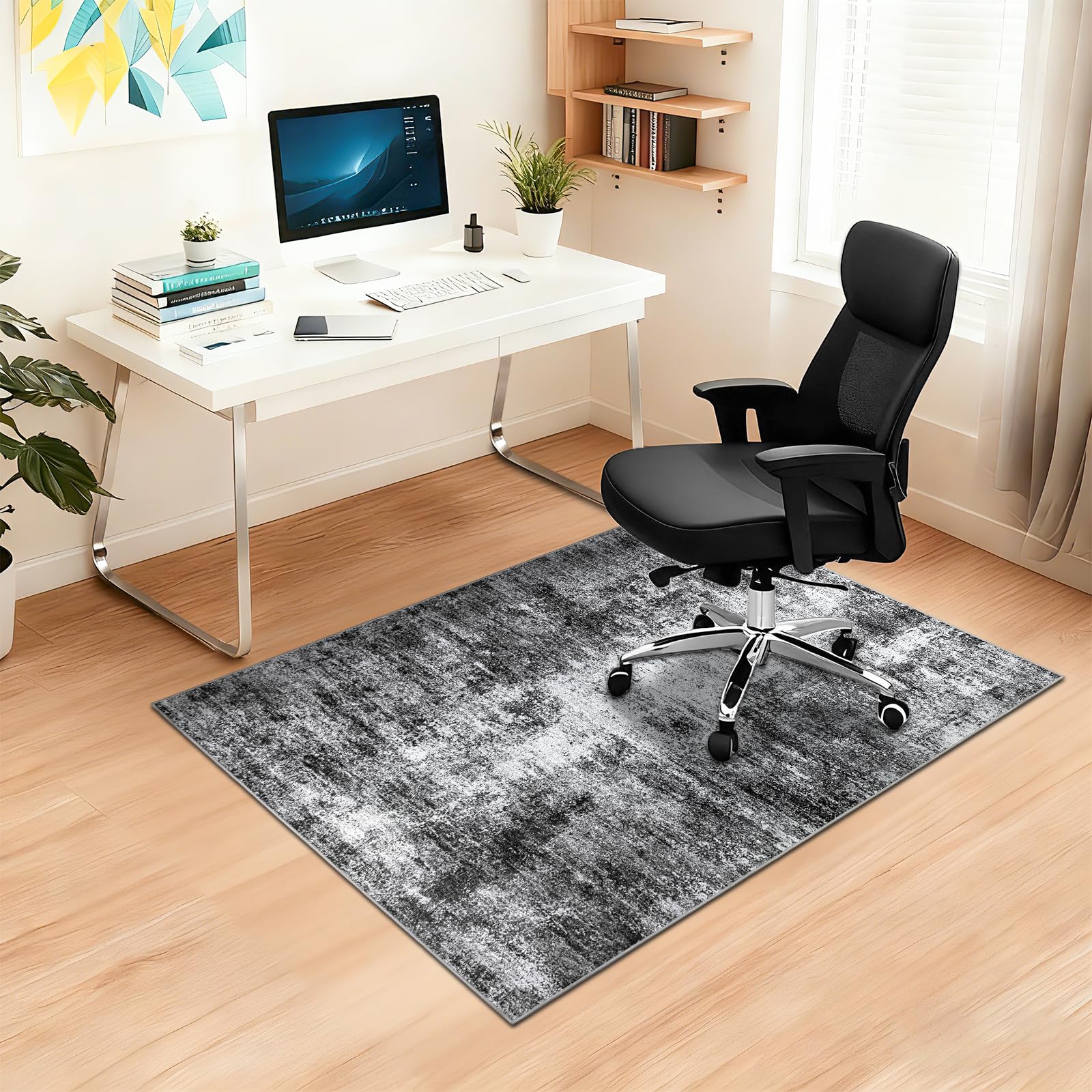 Capslpad rutschfeste Stuhlmatten für Hartholzboden 90x120cm Schwarz Abstrakt Bodenschutzmatte Schreibtischstuhl Unterlage Schreibtisch Teppich für Hartböden Büro Bürostuhl