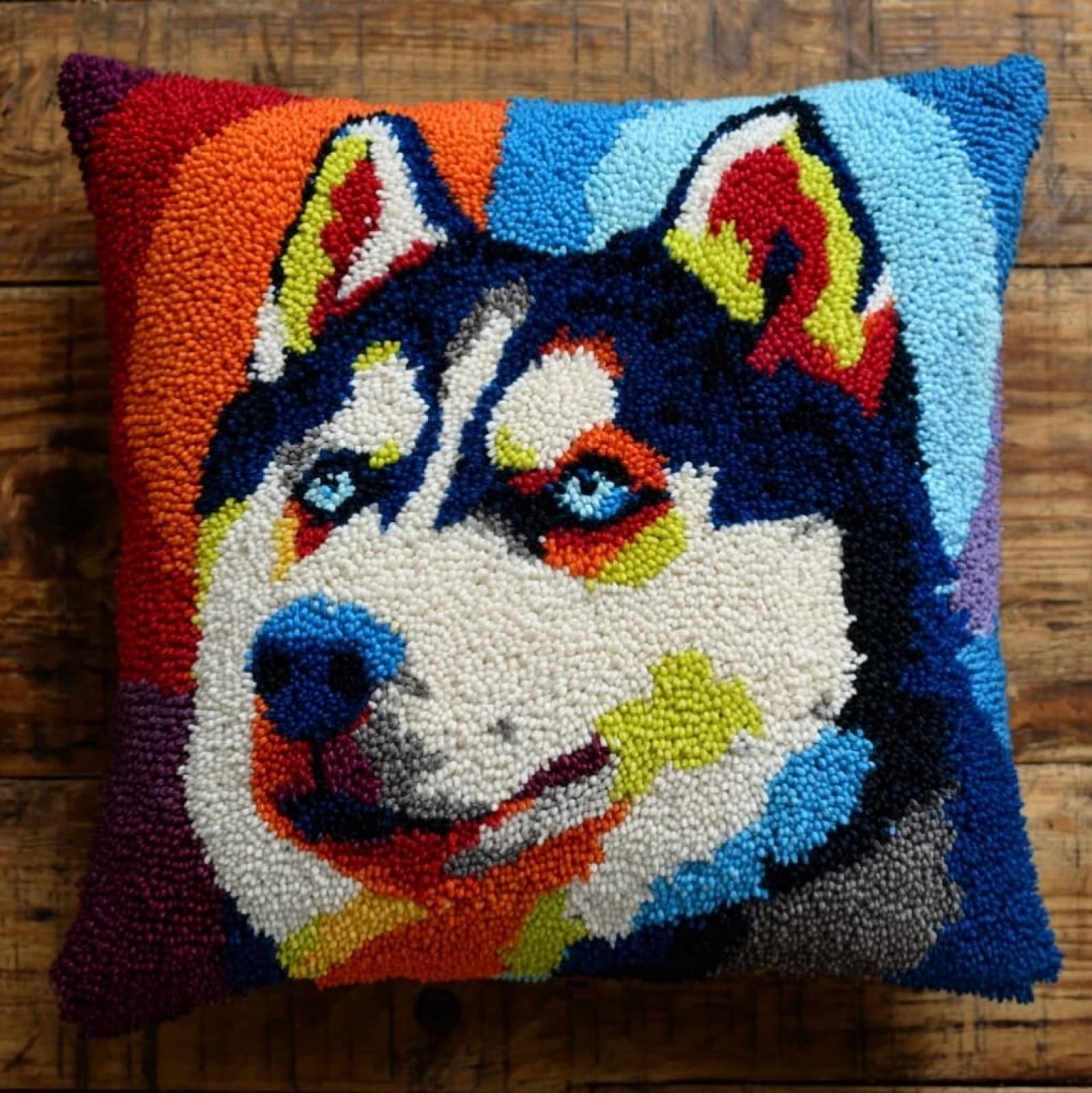 WallustrioaW Latch Hook Kits Pillow,Husky Animal Dog