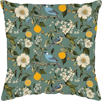 Chinoiserie Hummingbird Floral Throw Pillow Covers 18x18 - Sage Green Lemon Decorative Pillow Covers for Couch Bed, Cottagecore Decor for Home Bedroom Living Room Dorm, HummingBird Gifts Ideas-339