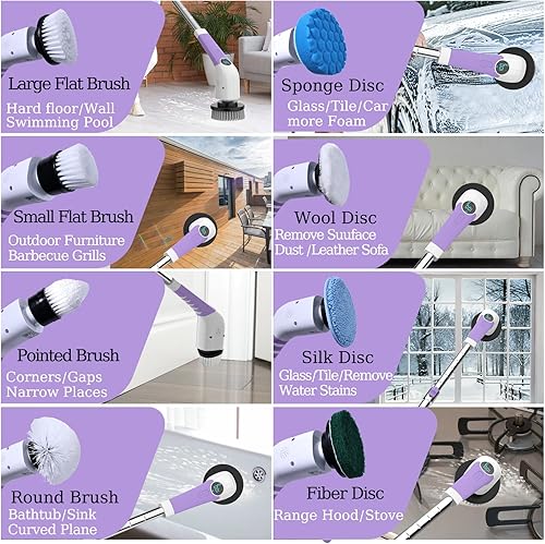 Miniatura 6 de Cepillo de limpieza eléctrico giratorio, cepillo de limpieza inalámbrico con pantalla LED y recordatorio de voz inteligente, 3 velocidades de