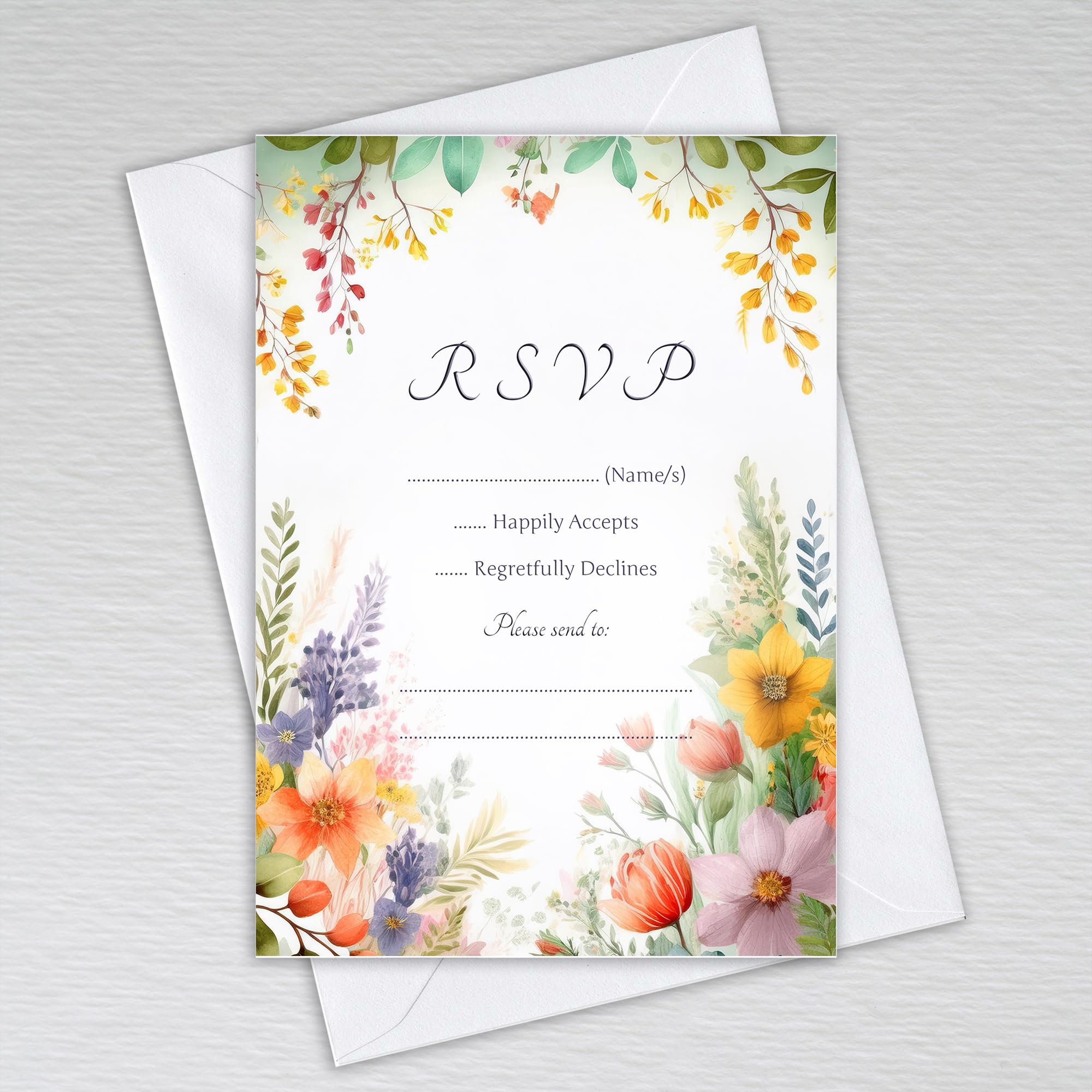 Webspectations Wildflower RSVP Cards with Envelopes Floral Wildflowers: Vibrant Wildflower Wedding RSVP Cards (Pack of 50 with Envelopes)