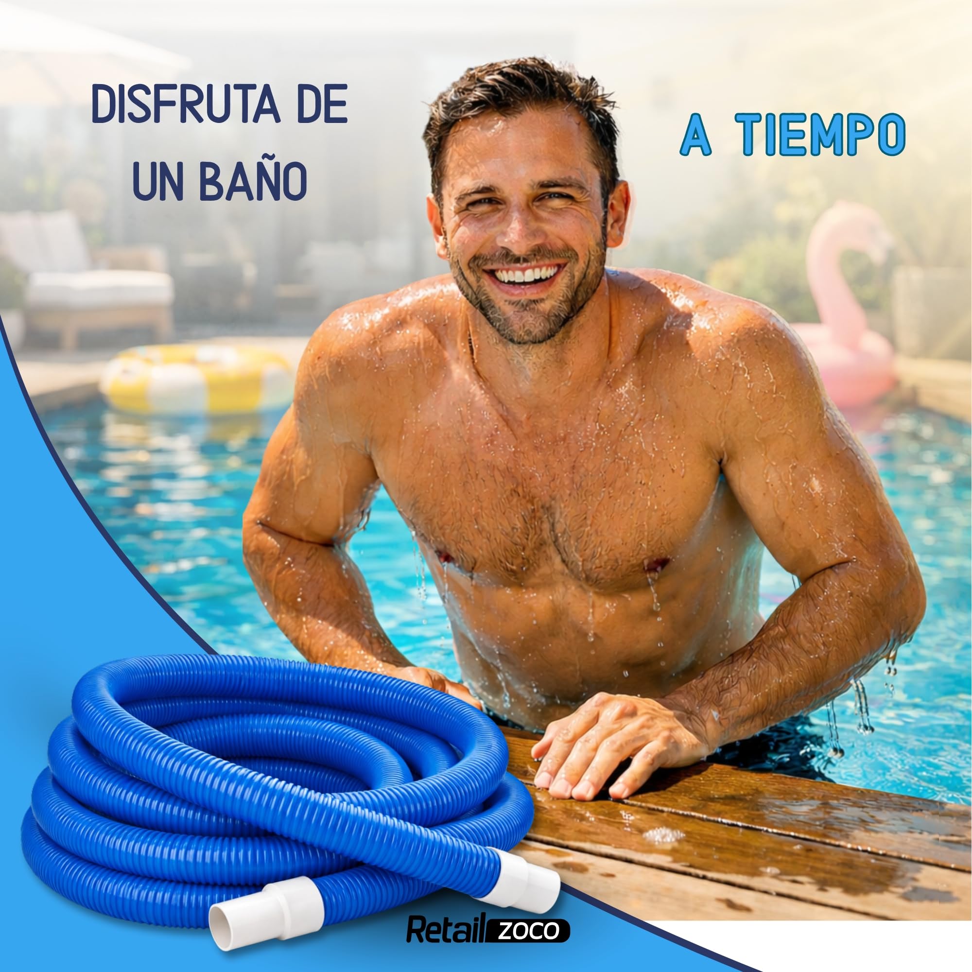 Manguera flotante de piscina, Manguera limpiafondos, Manguera Piscina, Resistente a los rayos UV, Apto para todo tipo de piscinas, Diámetro ø de 38 mm, Longitud 8 Metros