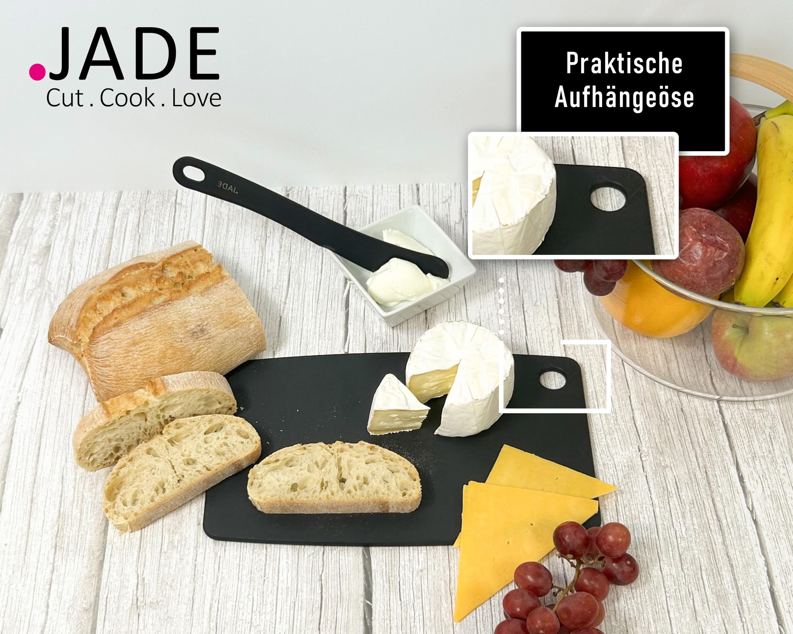 JADE Gourmet Kitchen - Tabla de cortar de fibra de madera laminada, 44 x 32,5 x 0,6 cm, con orificio para colgar, apta para todos los alimentos, apta para lavavajillas (44 x 32,5 cm)