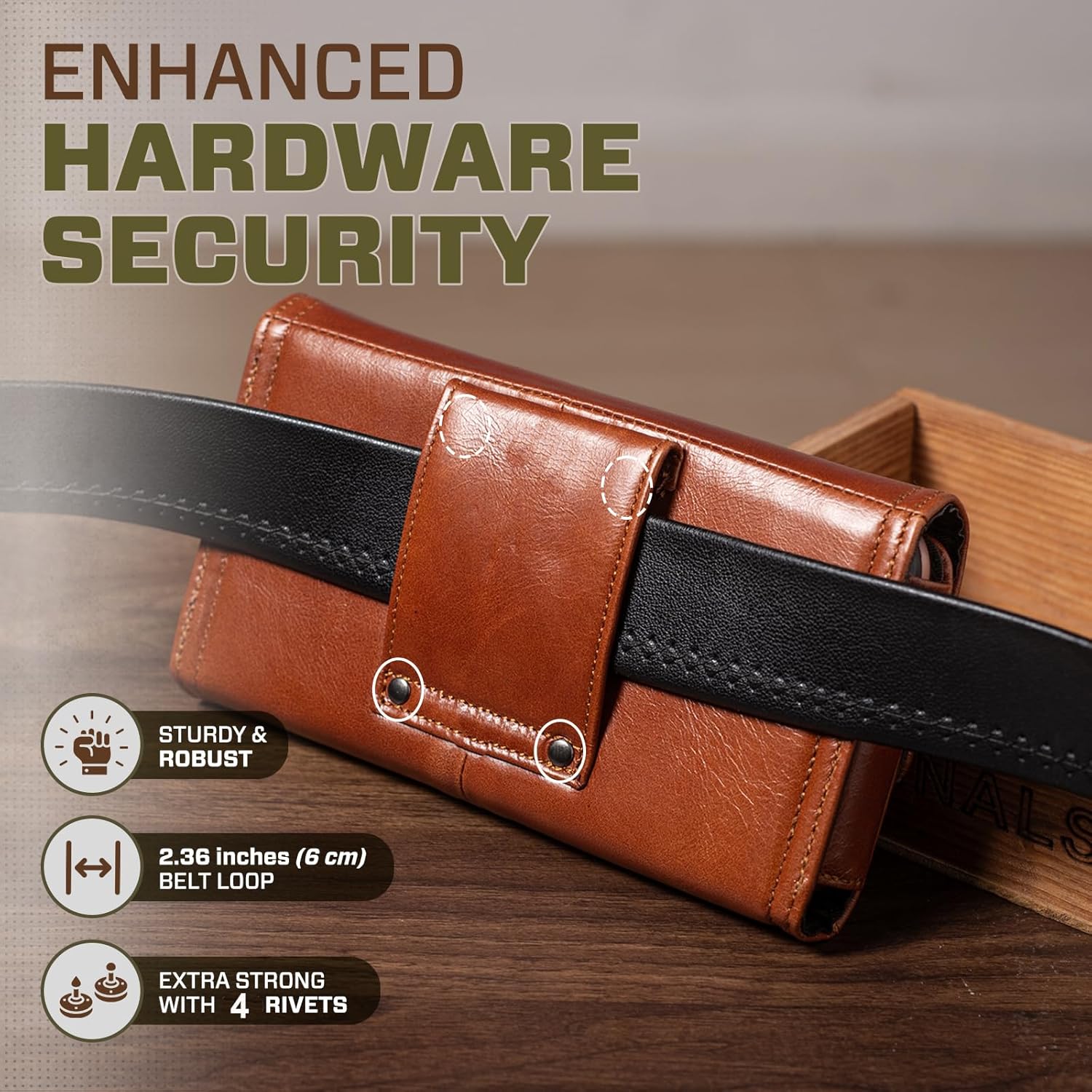 Hengwin Leather Phone Holster Fits for iPhone 17 Pro Max 16 Plus 15 Pro Max 13 Pro Max 12 Pro Max Samsung Galaxy S25 Edge S24 Ultra A15 A25 A54 Belt Case Magnetic Cell Phone Holder Belt Pouch (Brown) - Image 5