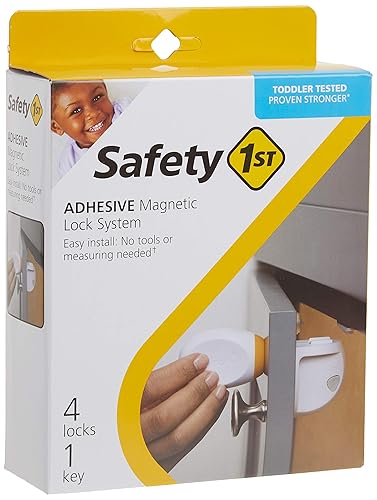 Miniatura 3 de Safety 1st Sistema de bloqueo magnético adhesivo, 4 cerraduras y 1 llave, multicolor y protectores de enchufe, 36 unidades