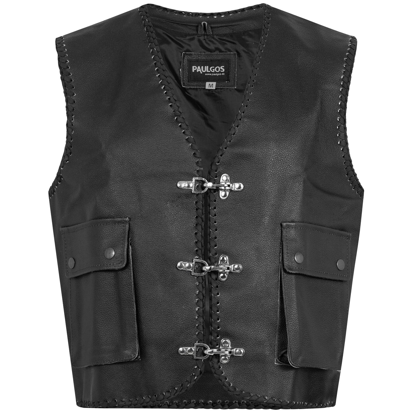 PAULGOS Lederweste Weste Kutte Leder Biker Rocker Motorrad Clubweste Bikerweste Motorradweste Schwarz BW5