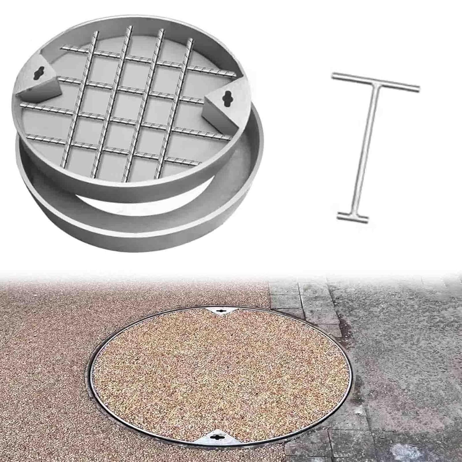 Non-slip Embedded Manhole Cover 480MM Sewer Inspection Chamber Lid Pedestrian Cover for Patios Gardens Courtyards and Sewage Basins