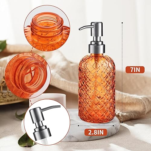 Miniatura 2 de Dispensador de jabón de vidrio recargable de 14 onzas con bomba de acero inoxidable a prueba de óxido, para dispensar jabón de manos, gel de baño,