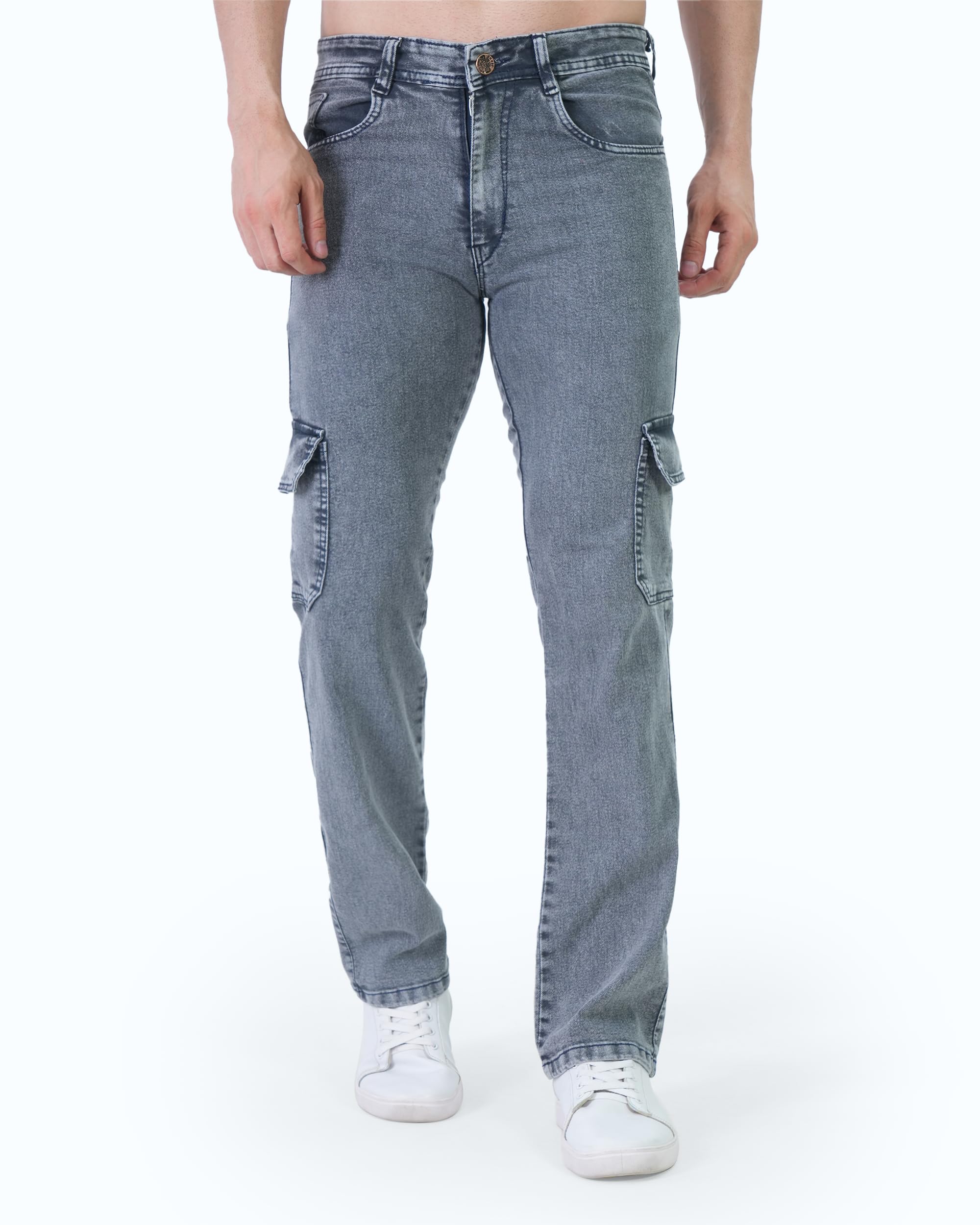 hindsa Men's Grey Cargo Denim Jeans, 6 Pocket Straight Fit, Casual Wear-picture-22