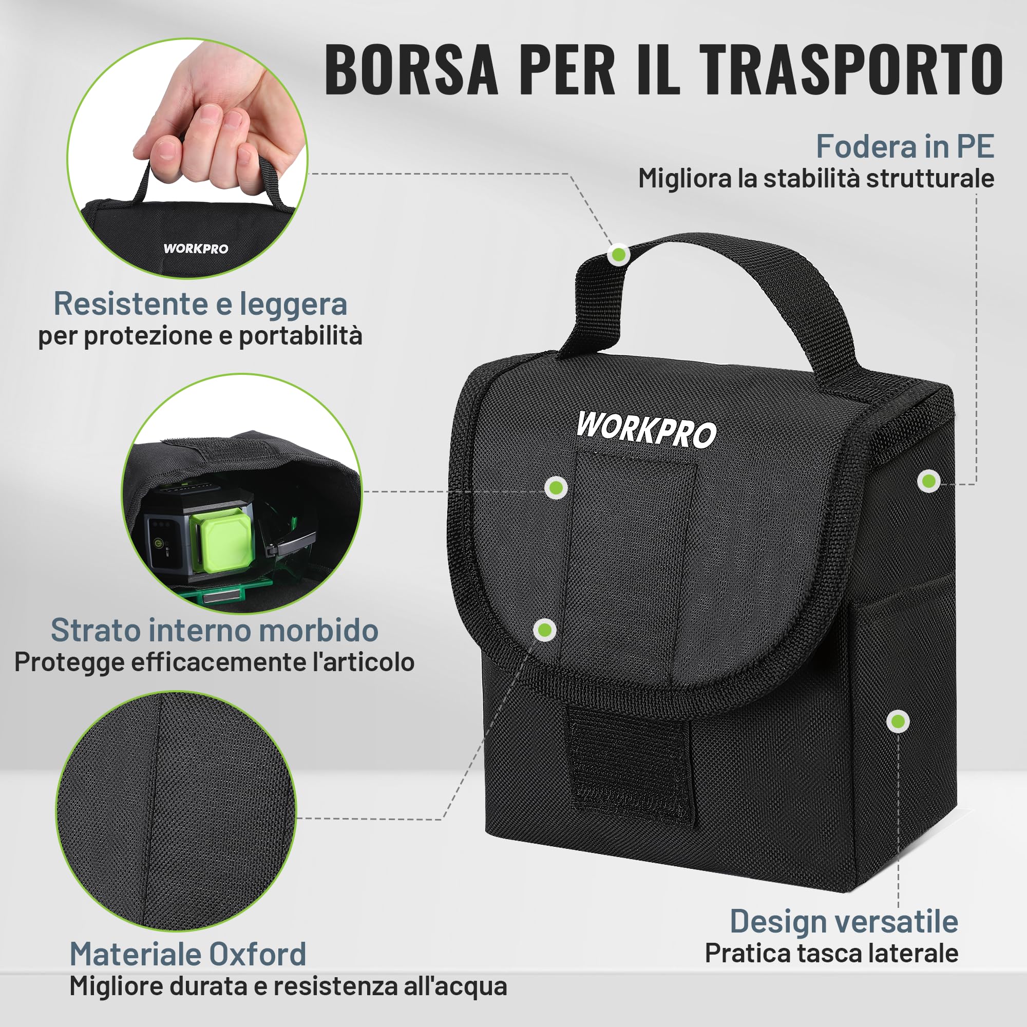 WORKPRO livella laser autolivellante 360°Con treppiede, 30M livello laser con linee verdi orizzontali a 360° e vertical, Piastra obiettivo, occhiali verdi per la costruzione di piastrelle a soffitto