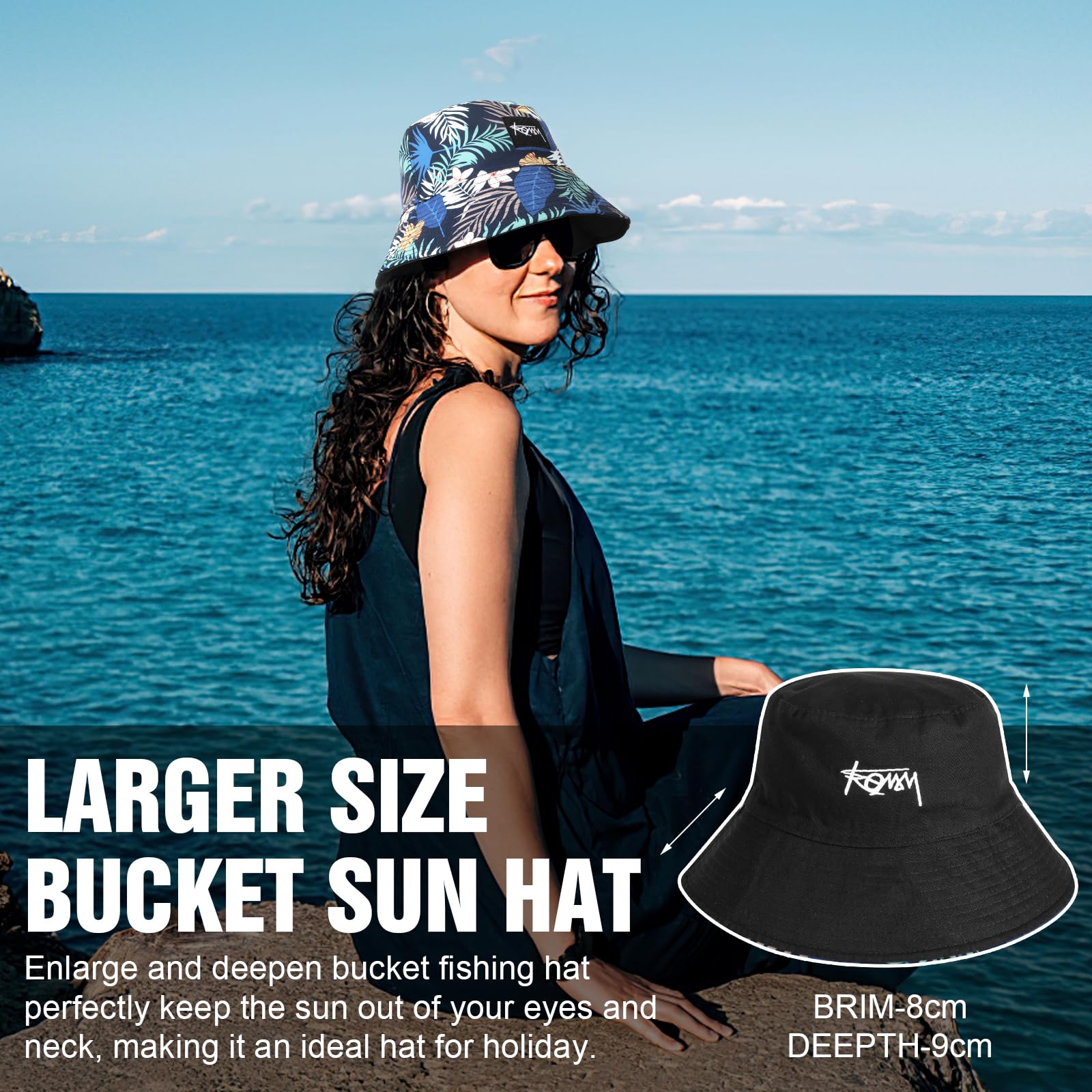 Sombrero de Pescador Reversible XXL Unisex, Moda Tamaño Grande ala Ancha Algodón Sombrero de Sol al Aire Libre, Plegable Gorra de Pesca Bucket Hat Playa al Aire Libre Viaje Hombres Mujeres 54-65