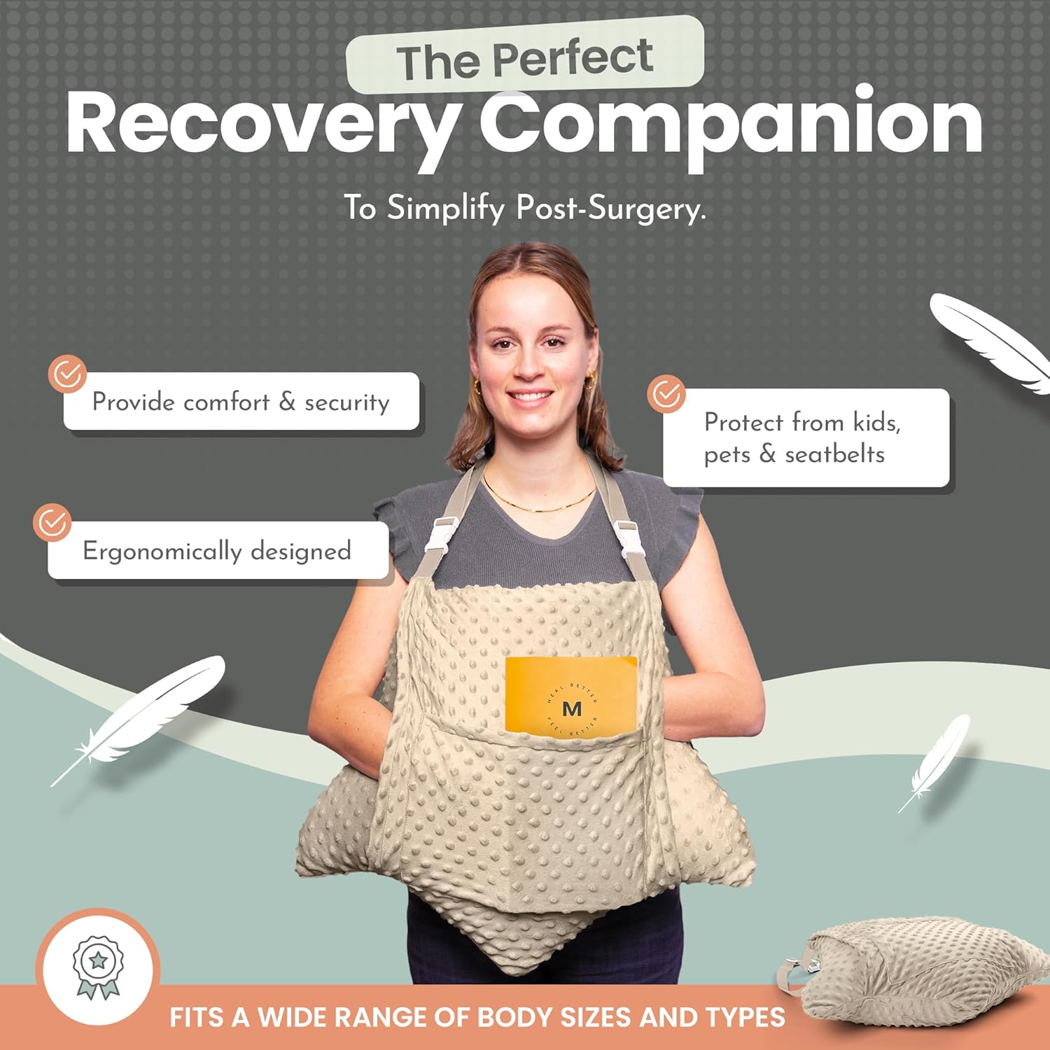MOYOAMA Hysterectomy Pillow Post Surgery – Form-Fit Support Shield with Secure Straps, 2 Pockets, & Cozy Muff – After Hysterectomy Recovery Must-Haves, Post-Op C-Section Pillow Post Surgery Gifts