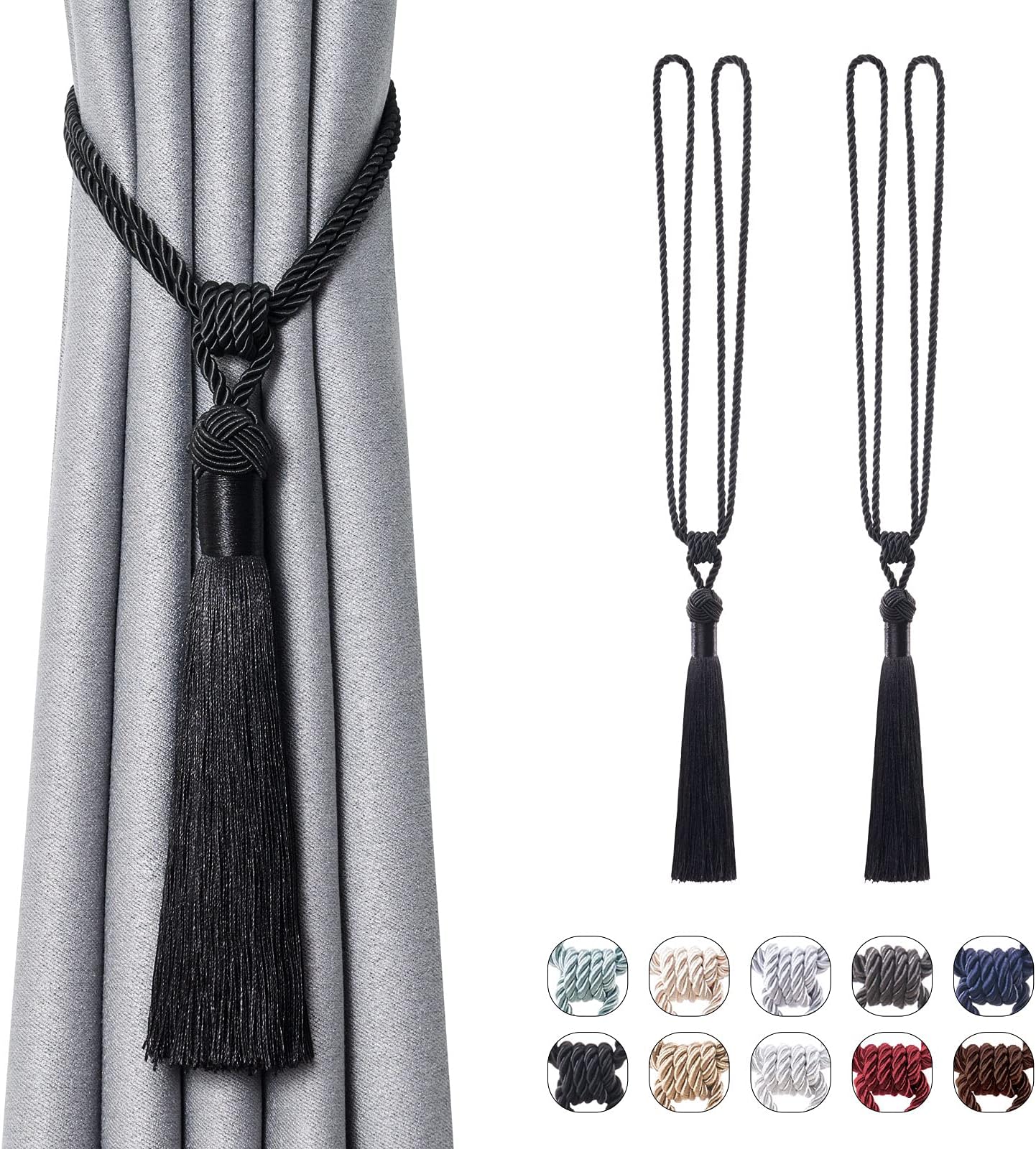 PEDOBO Curtain Tiebacks, 2 Pack Handmade Knots Crystal