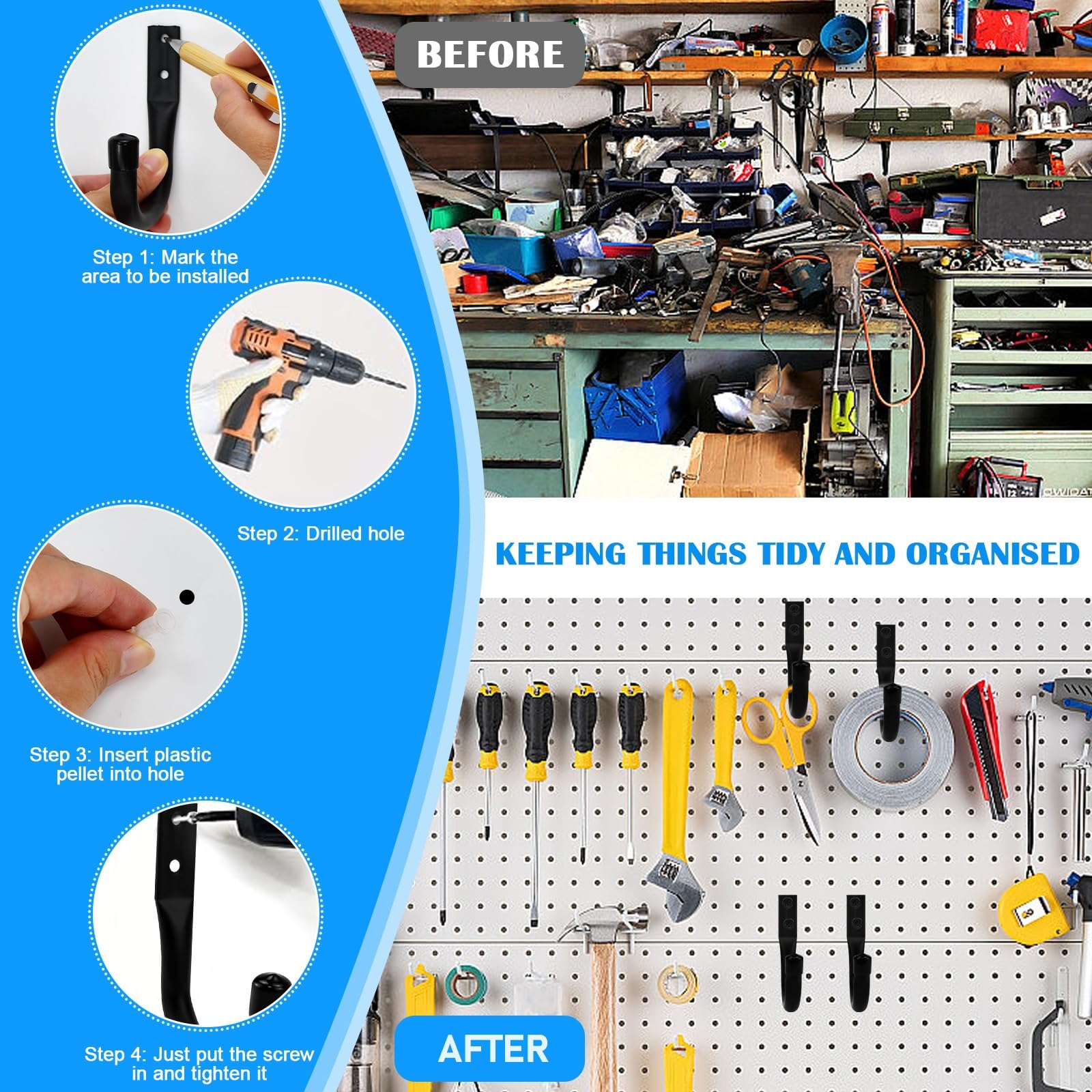 Ganci Per Garage A J - Set Da 6, Nero, Portata 15kg, Per Biciclette E Attrezzi - Foto 7