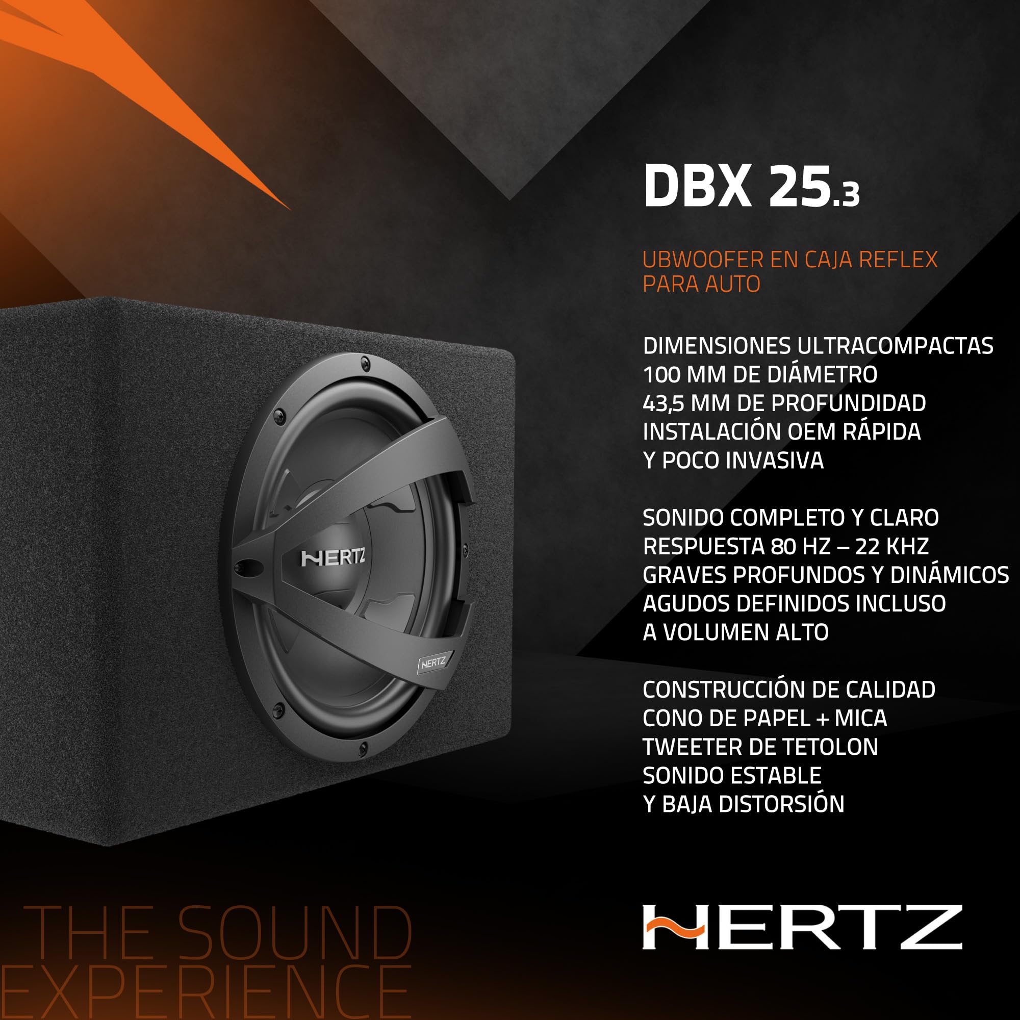 Hertz DBX 25.3 Caja Acústica con Subwoofer de 250 mm Preinstalado, Diseño Sellado, 600 W, Respuesta 32-400 Hz, MDF, Conectividad Bluetooth, Negro, Coche