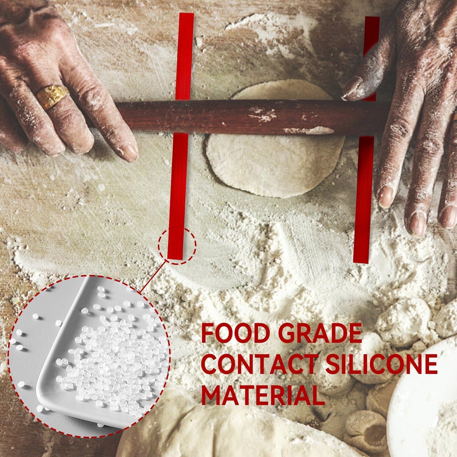 HERCHR 6Pcs Silicone Rolling Pin Guides, Dough Leveler Sticks Dough Ruler Measuring Dough Strips Guides Pastry Ruler Perfection Sticks for Thickness Guide Pastry Cookie Kitchen Restaurant