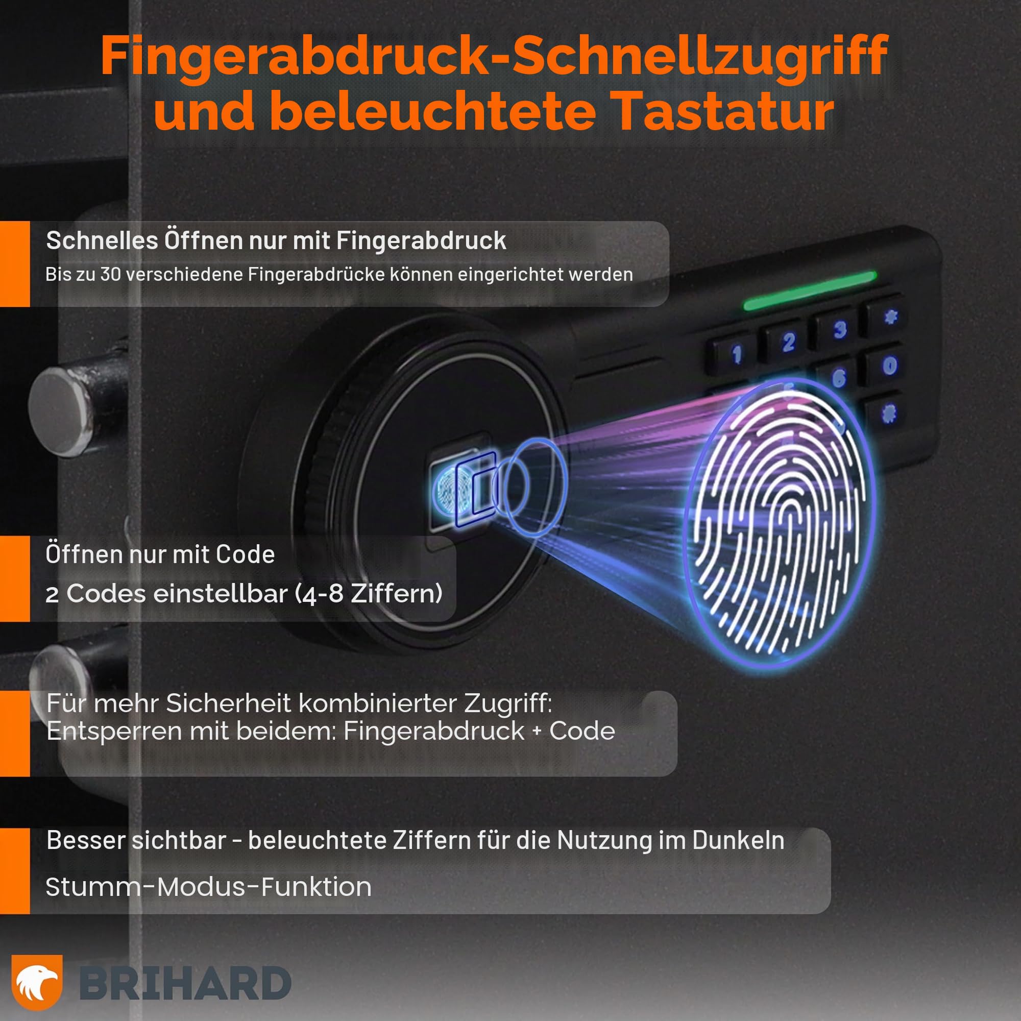 Biometrischer Safe E14602B – 2-in-1 Digitale Tastatur und Fingerabdruck – Home Tresor 25 cm x 35 cm x 25 cm (H x B x T) – Anti-Bump Lock elektronische Sicherheitsbox – LED-Anzeigen –