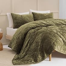 Wonderful Luxury Velvet Green Quilt Set Queen, Diamond Stitch Pattern Bedding, Lightweight Ultra-Soft Skin-Friendly, All-Season, Versatile as Comforter/Bedspread for Adults Teens Kids Bedroom,94"x94"