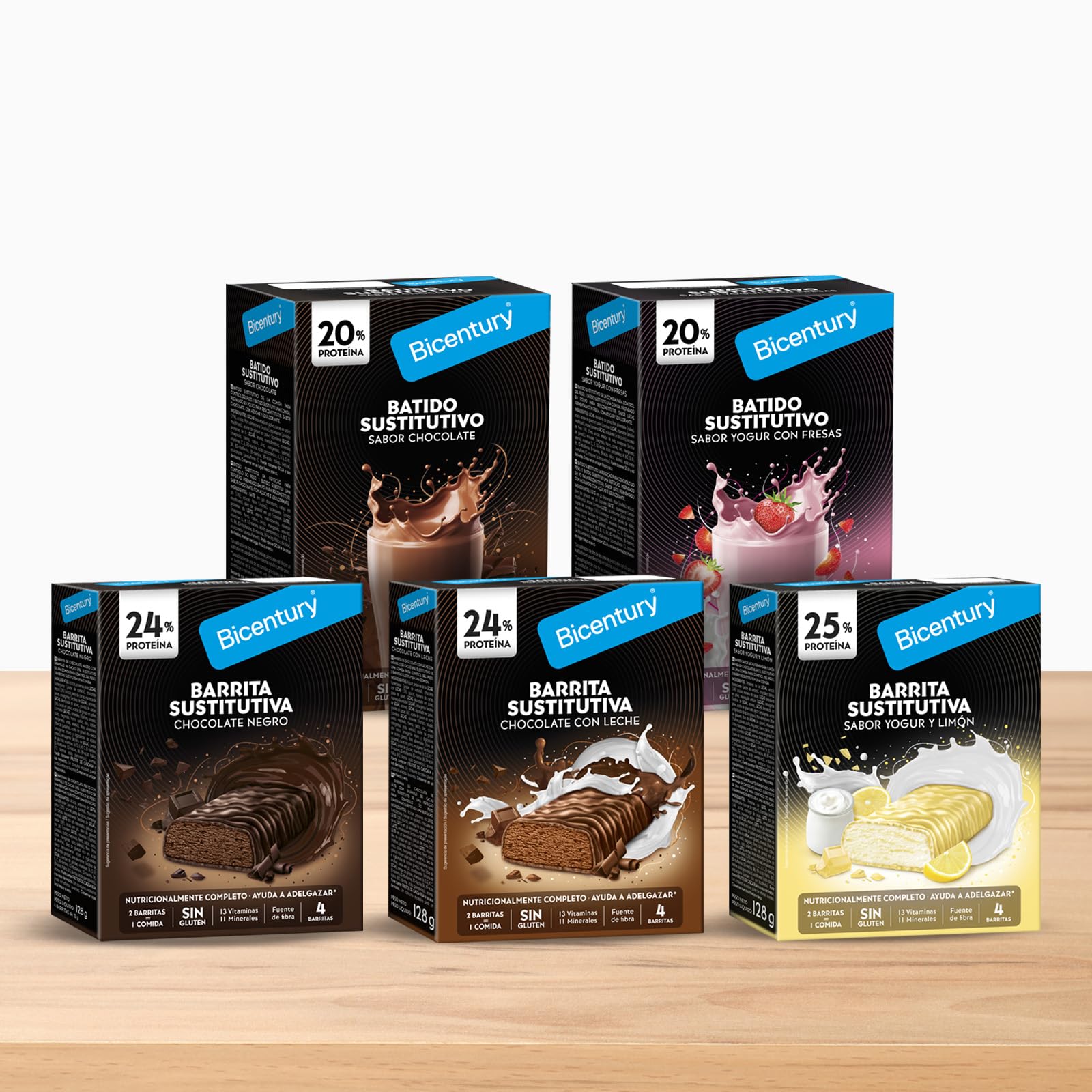 Bicentury Batido sustitutivo con Proteína sabor Chocolate, 16g proteína, nutricionalmente completo, Caja 5 unidades