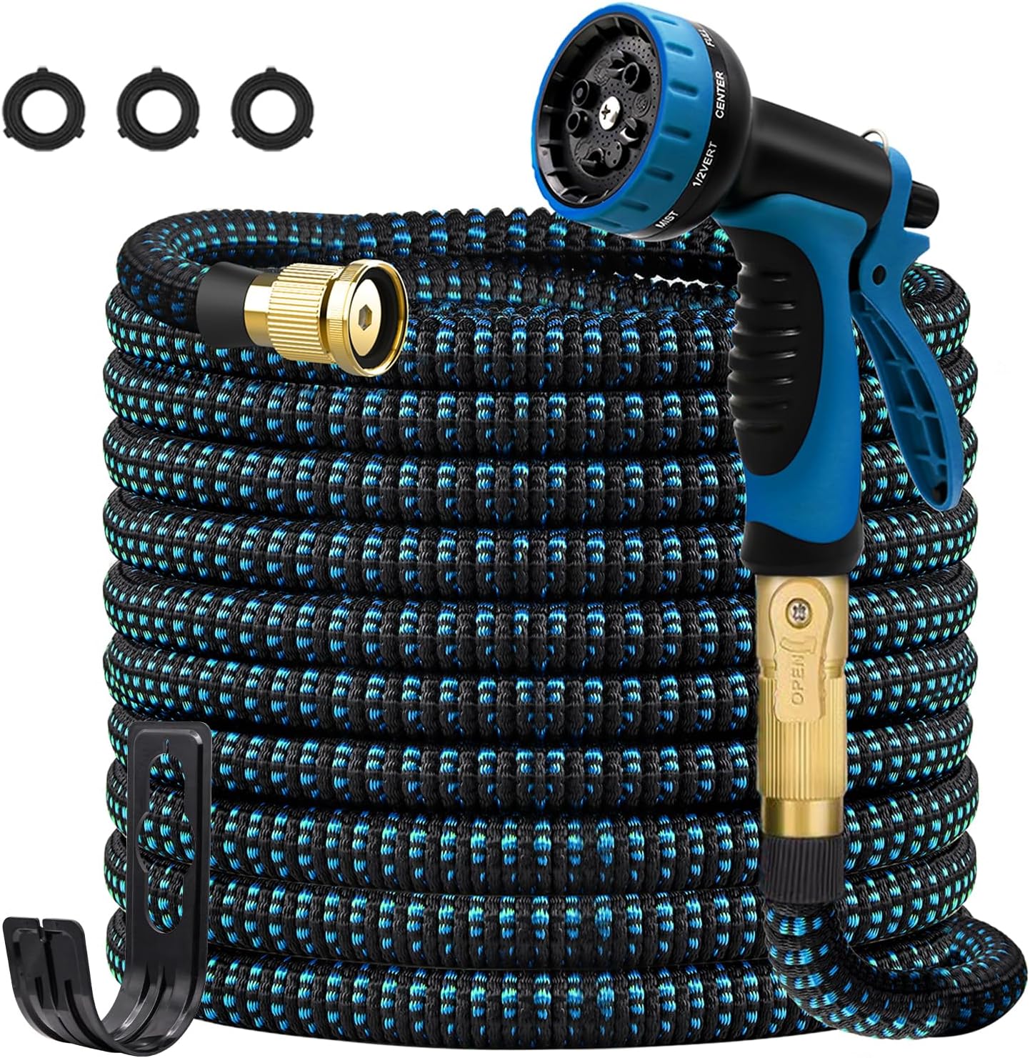 2024 Upgrade 100FT Expandable Garden Hose Water Hose with 10-Function High-Pressure Spray Nozzle, Heavy Duty Flexible Hose, 3/4" Solid Brass Fittings Leakproof Design