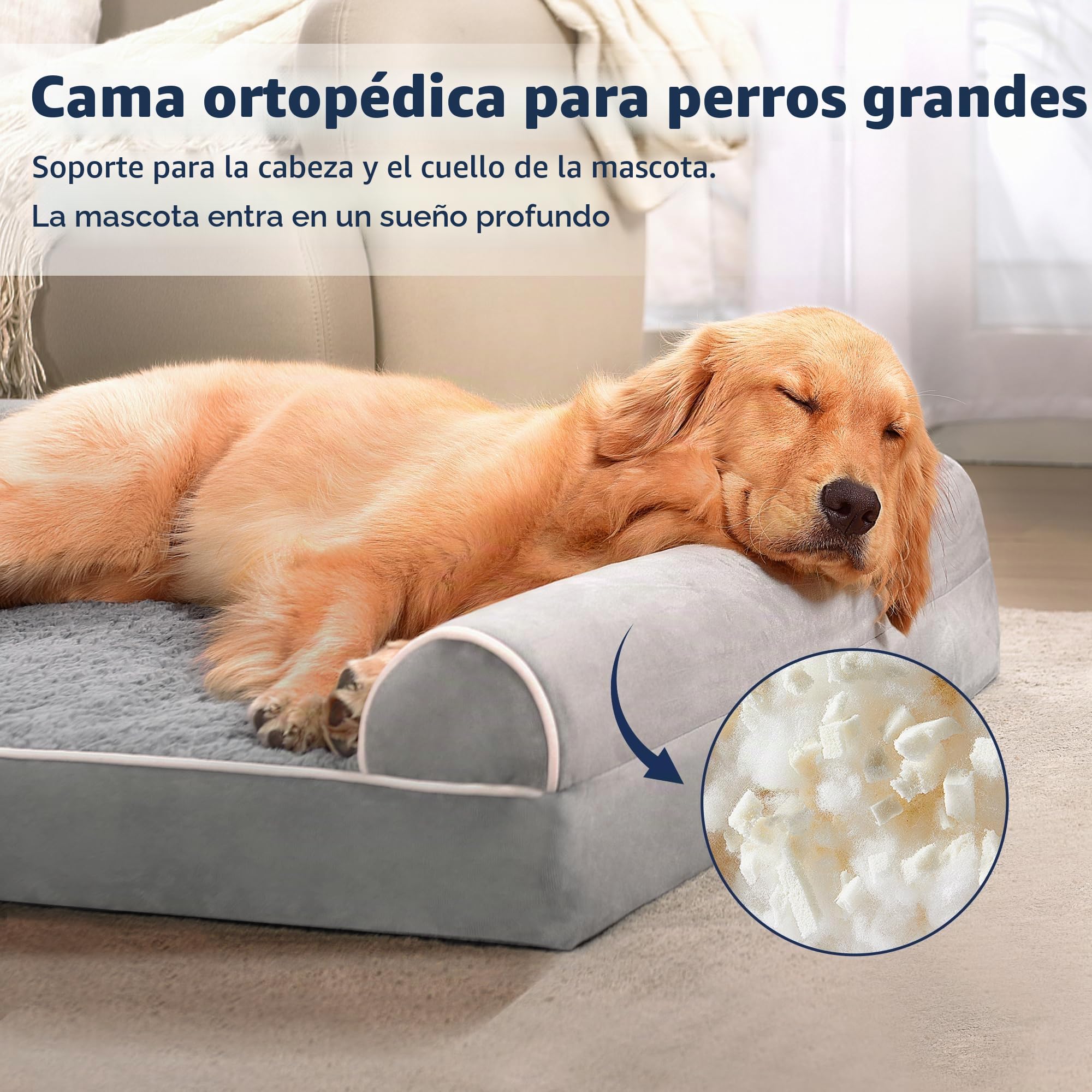 WESTERN HOME Camas para Perros Grandes, Lavables, Suaves, ortopédicas con Funda extraíble Lavable, Cama Impermeable Extragrande para Perros con Refuerzo en Forma de U, Gris, 71 x 58 x 16,5 cm