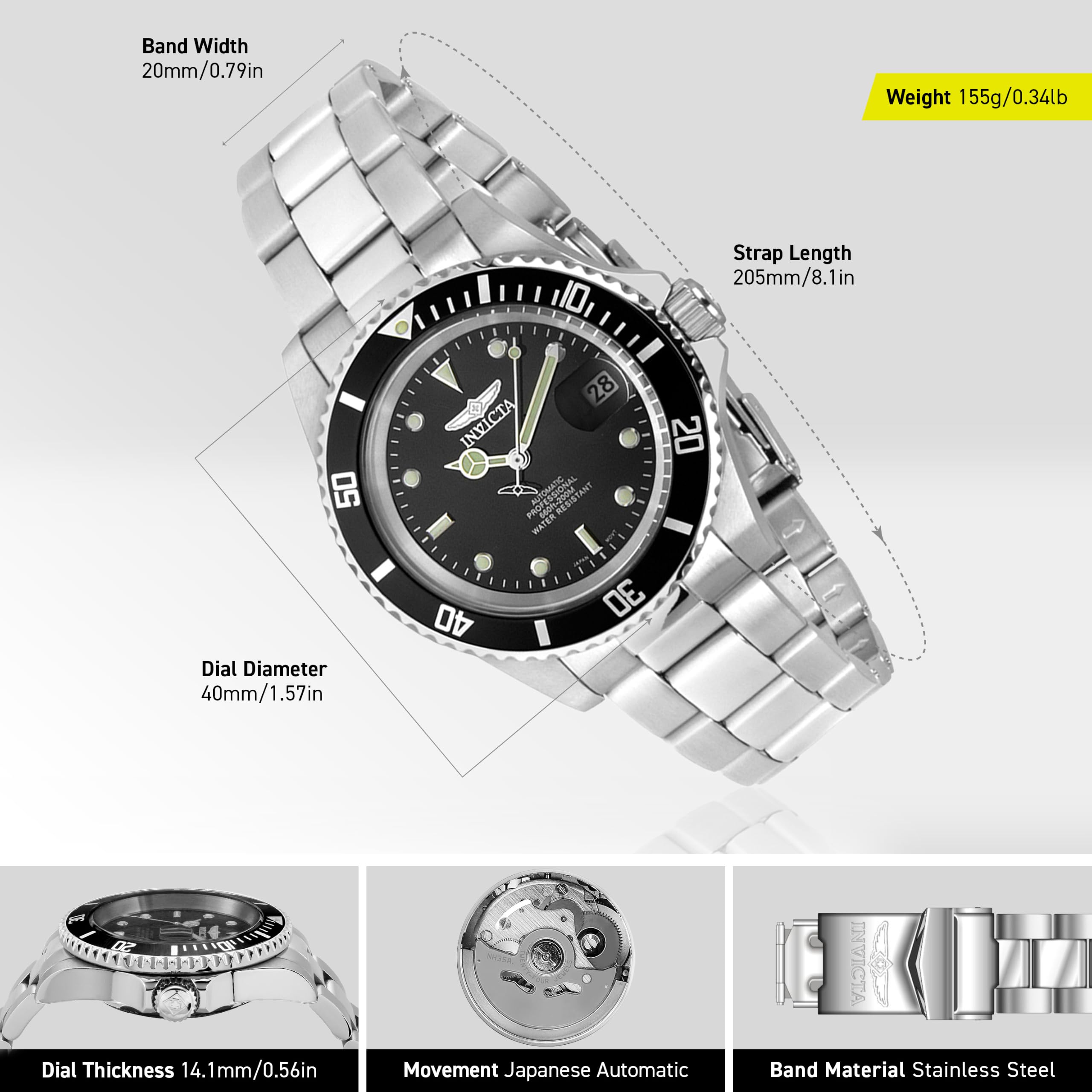 INVICTA Pro Diver Stainless Steel Men's Automatic Watch - 40mm