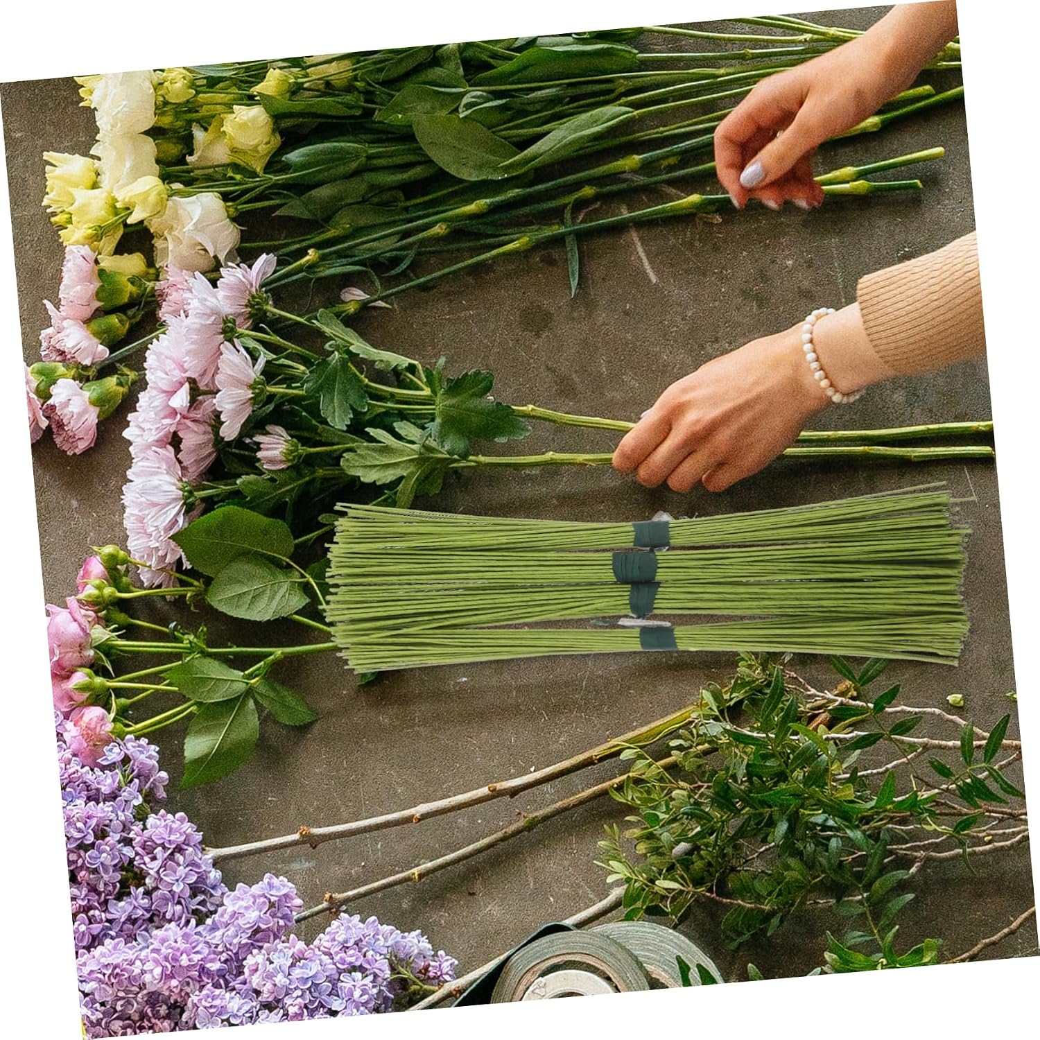Anneome 200pcs Paper Wrapped Floral Stem Wire for DIY Flower Arrangements Flexible Flower Making Supplies