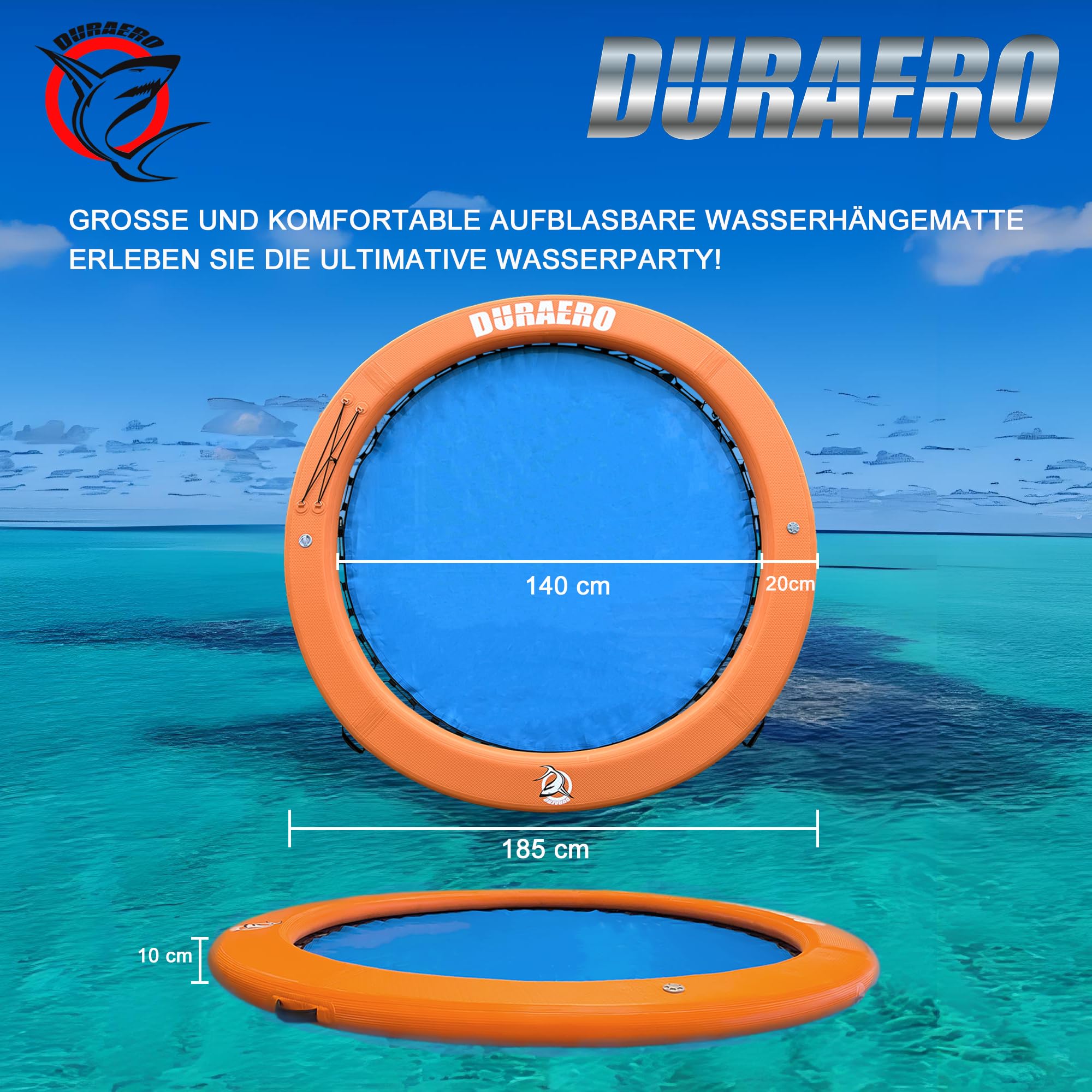 Aufblasbare Wasserhängematte, Rundes Schwimmdock, Schwimmring für See & Pool, Großes Familien-Insel-Float für Mehrere Personen & Partys, Für 2~3 Personen, Inkl. Pumpe & Zubehör
