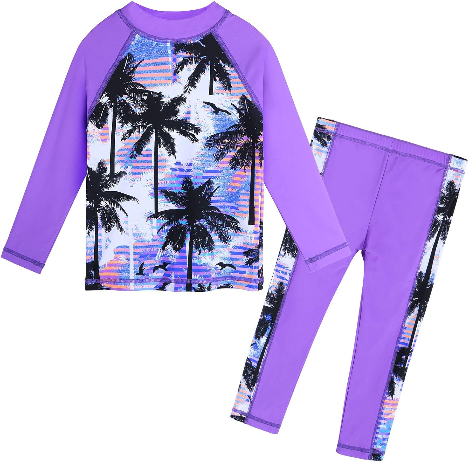 TFJH E Girls Long Sleeve Swimsuit Two Piece Swimwear 3-12 Years UPF 50+ Sunsuits