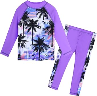 TFJH E Girls Two Piece Swimsuit Long Sleeve Rash Guard Ages 3-12