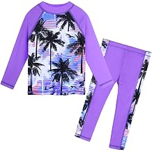 TFJH E Girls Two Piece Swimsuit Long Sleeve Rash Guard Ages 3-12 | UPF 50+ sun protection, breathable , lightweight long sleeve swimsuit, full coverage, pool beach vacation, water park