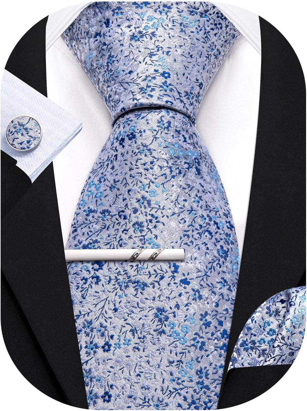 Barry.Wang Men Silk Fun Tie Set Designer Necktie with Tie Clip Pocket Square Cufflinks Wedding Halloween Party Festival