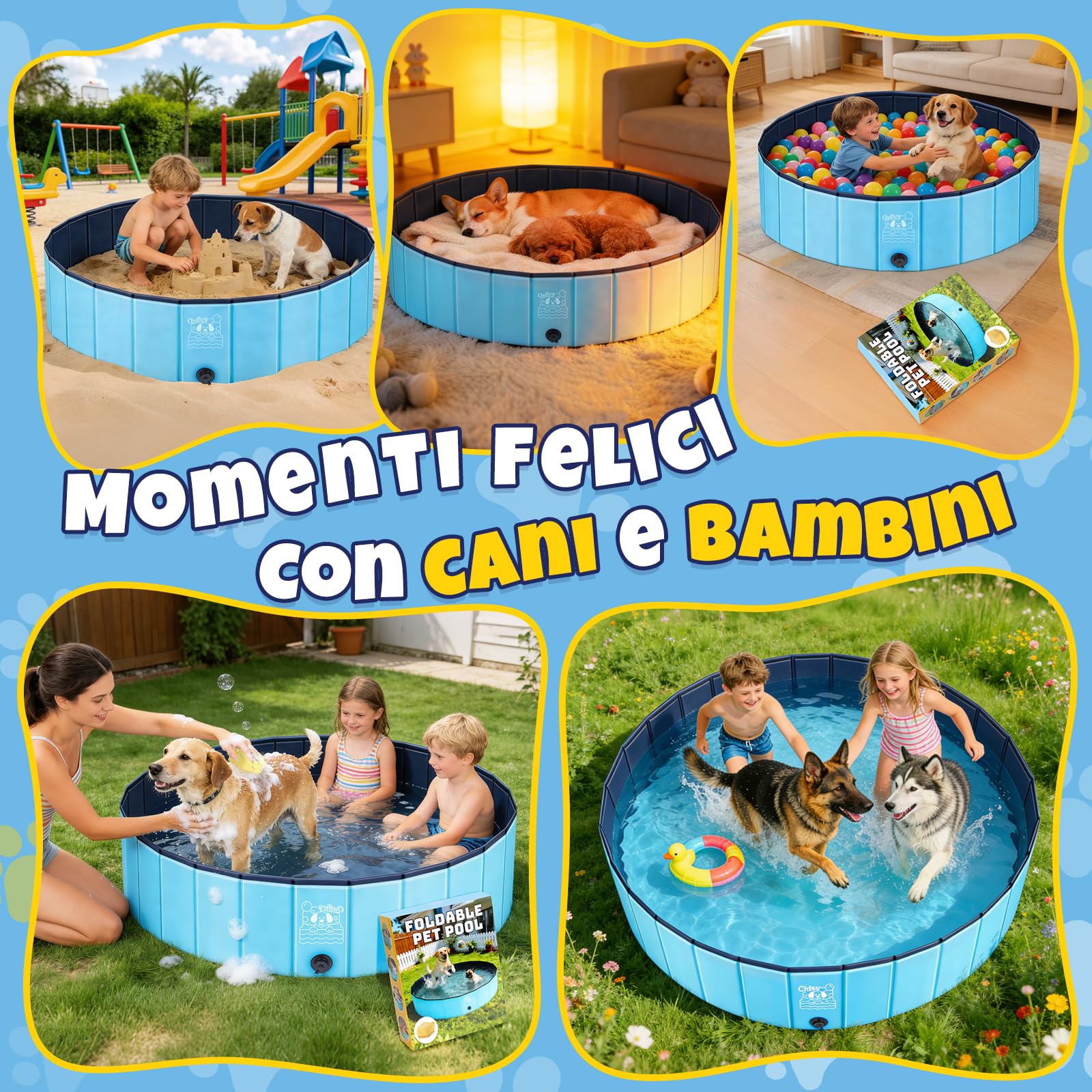 JONRRYIN Piscina per Cani, 120x30 cm Piscina Portatile per Cani Grandi, Piscina Cane Stabile e Antiscivolo con Toppe e Valvola di Scarico per Bambini Cani (120 * 30cm)